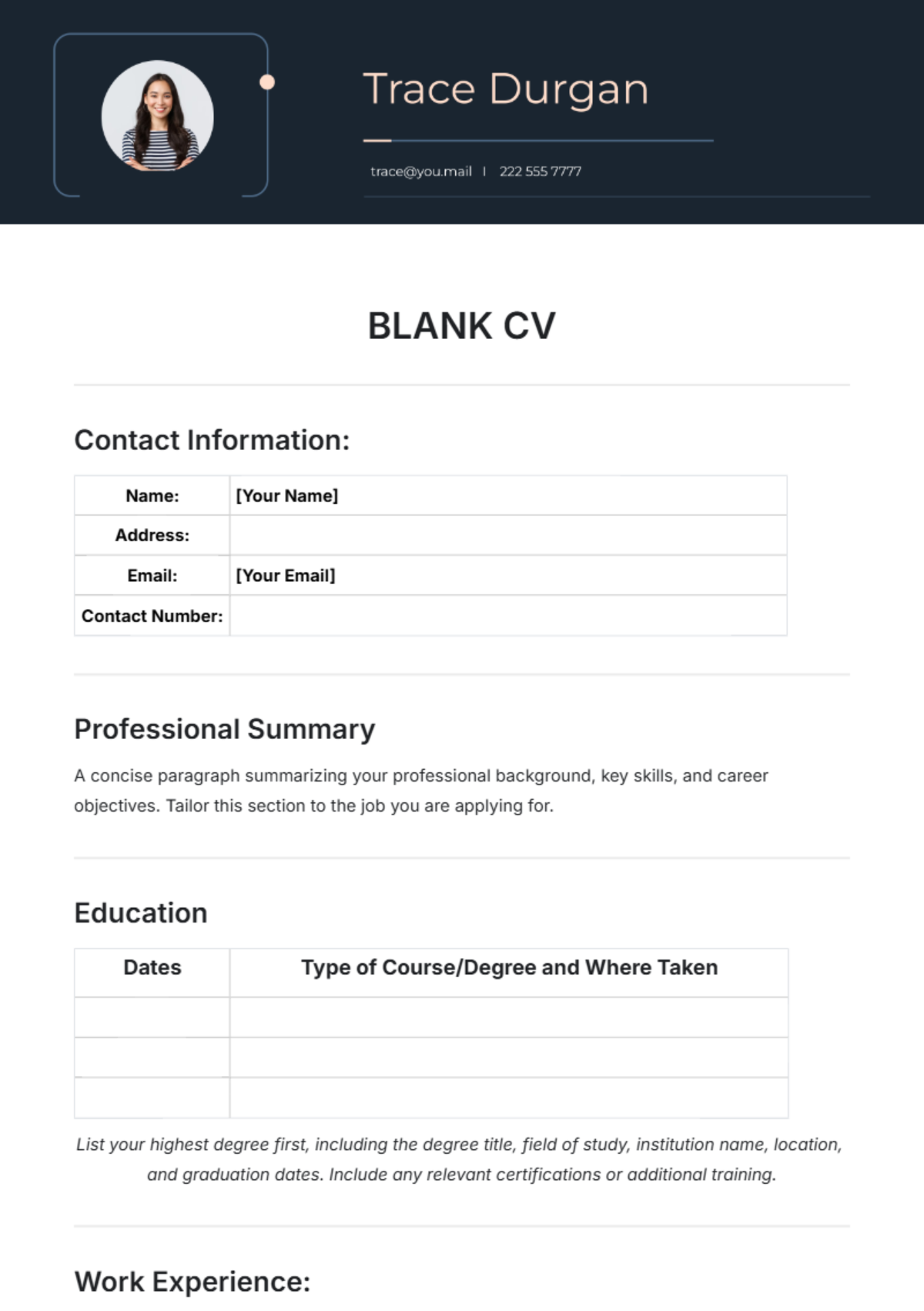 Blank CV Template