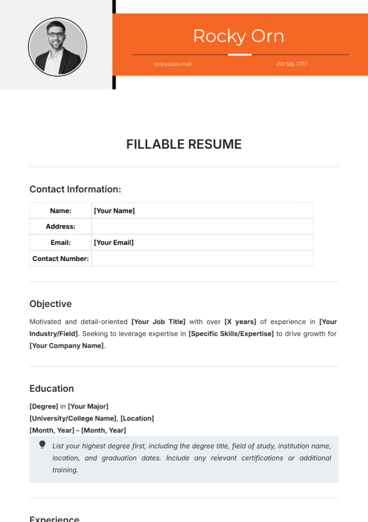 Fillable Resume Template