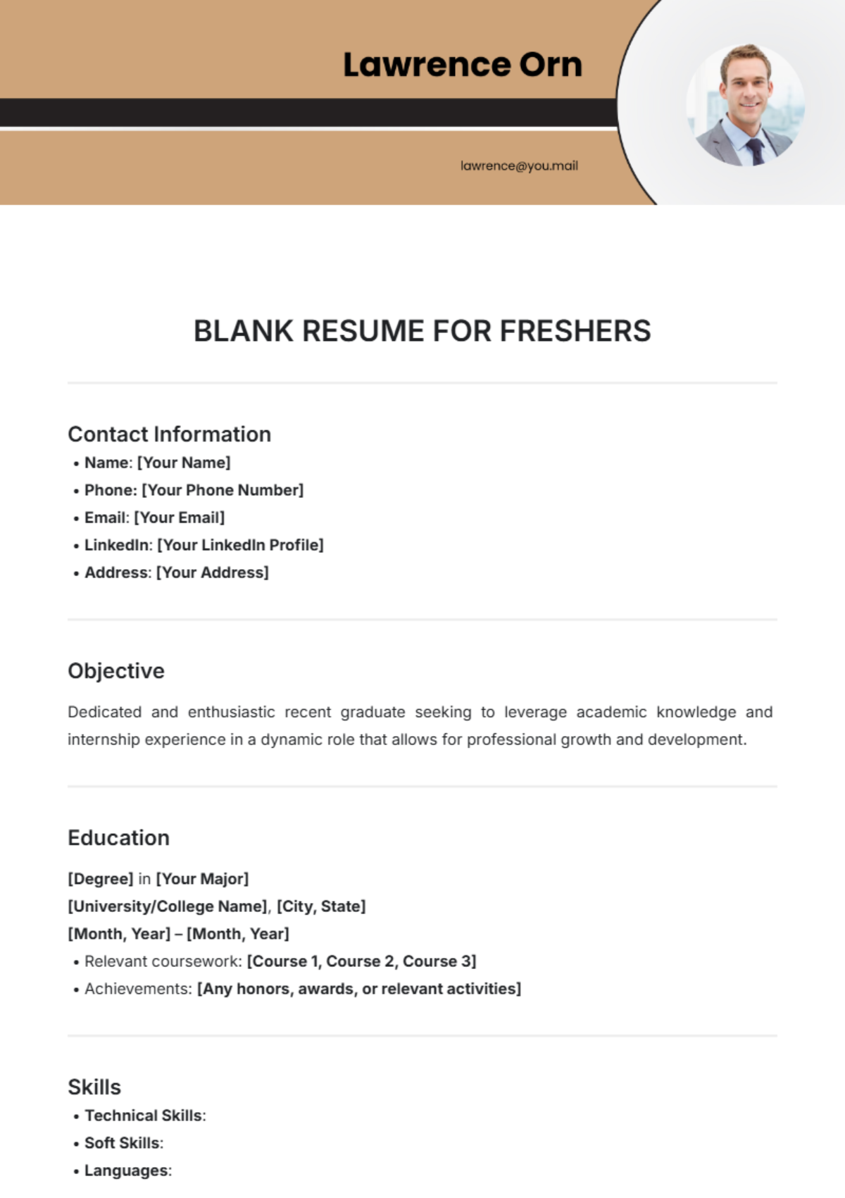 Blank Resume for Freshers Template