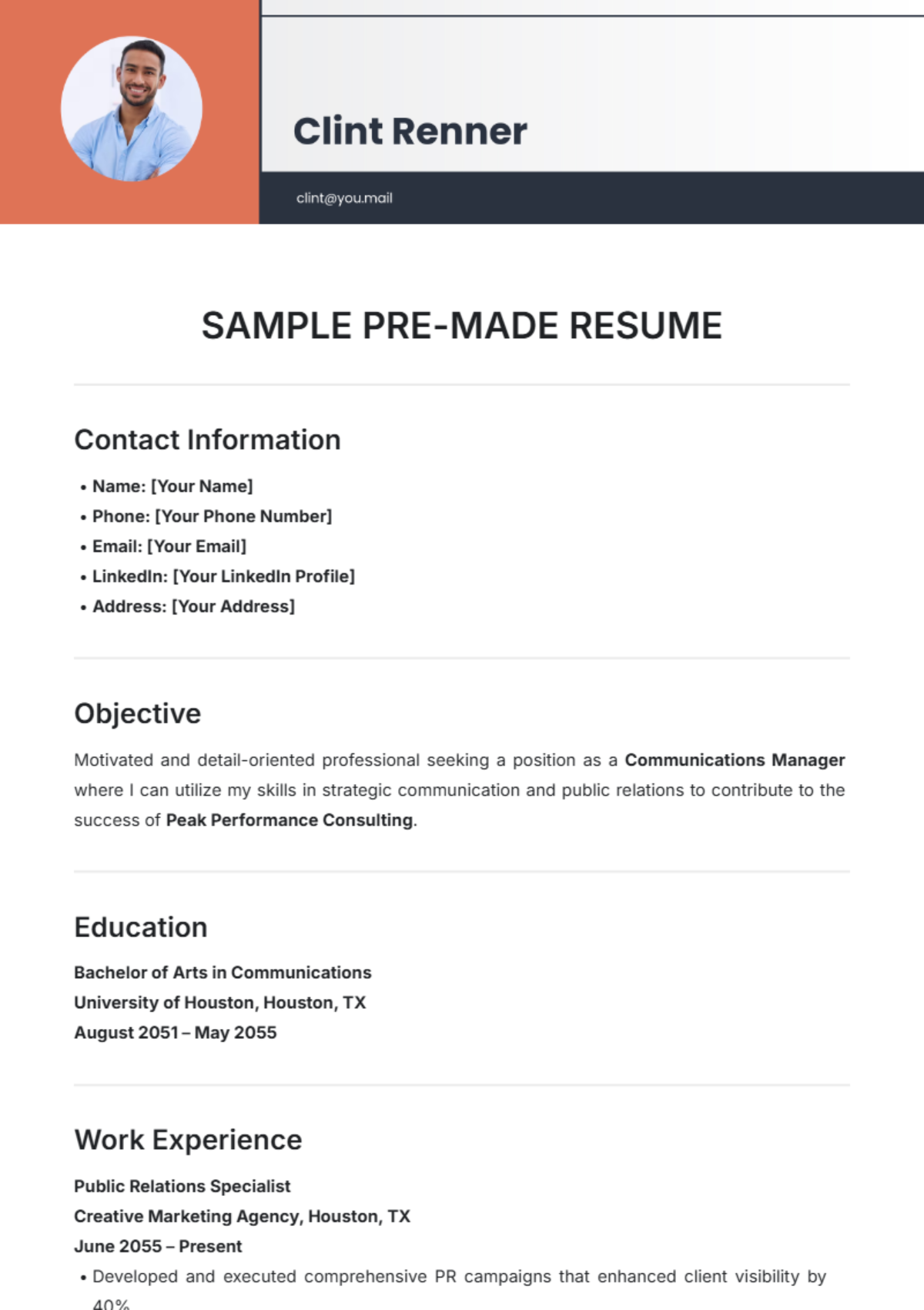 Sample Pre-made Resume Template