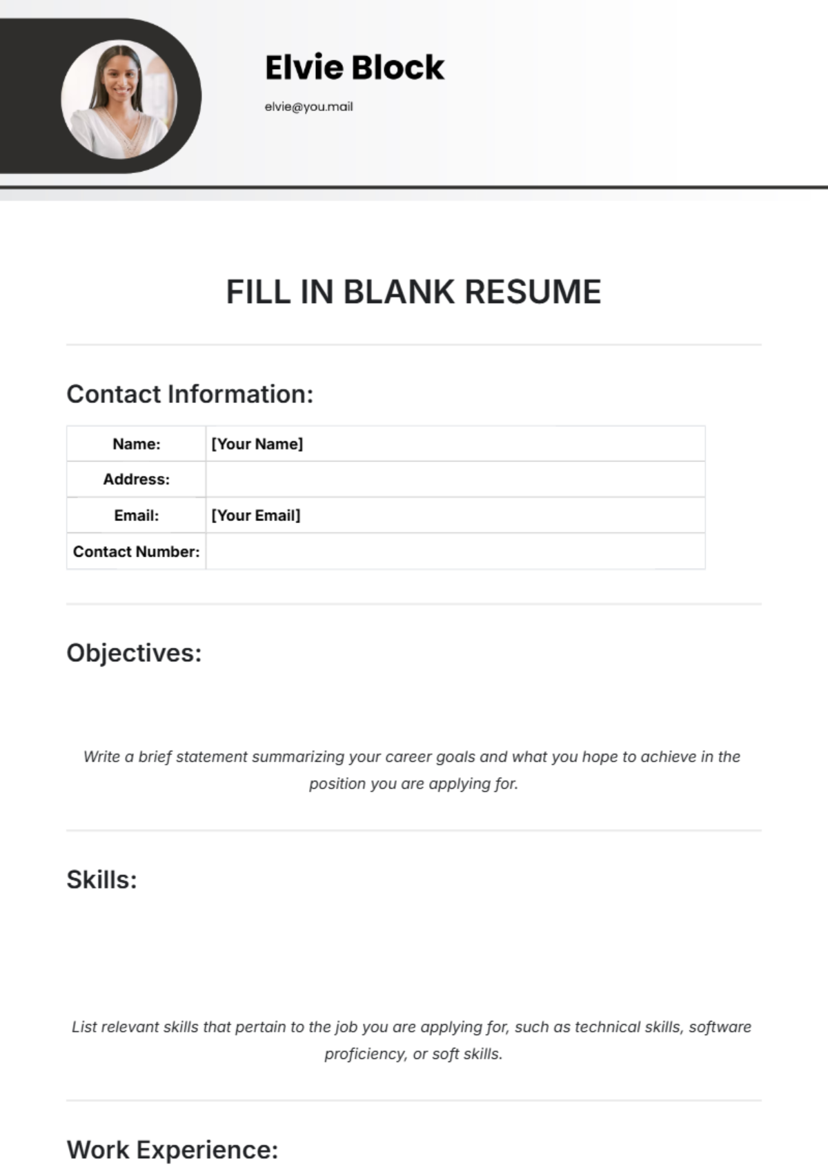 Fill in Blank Resume Template