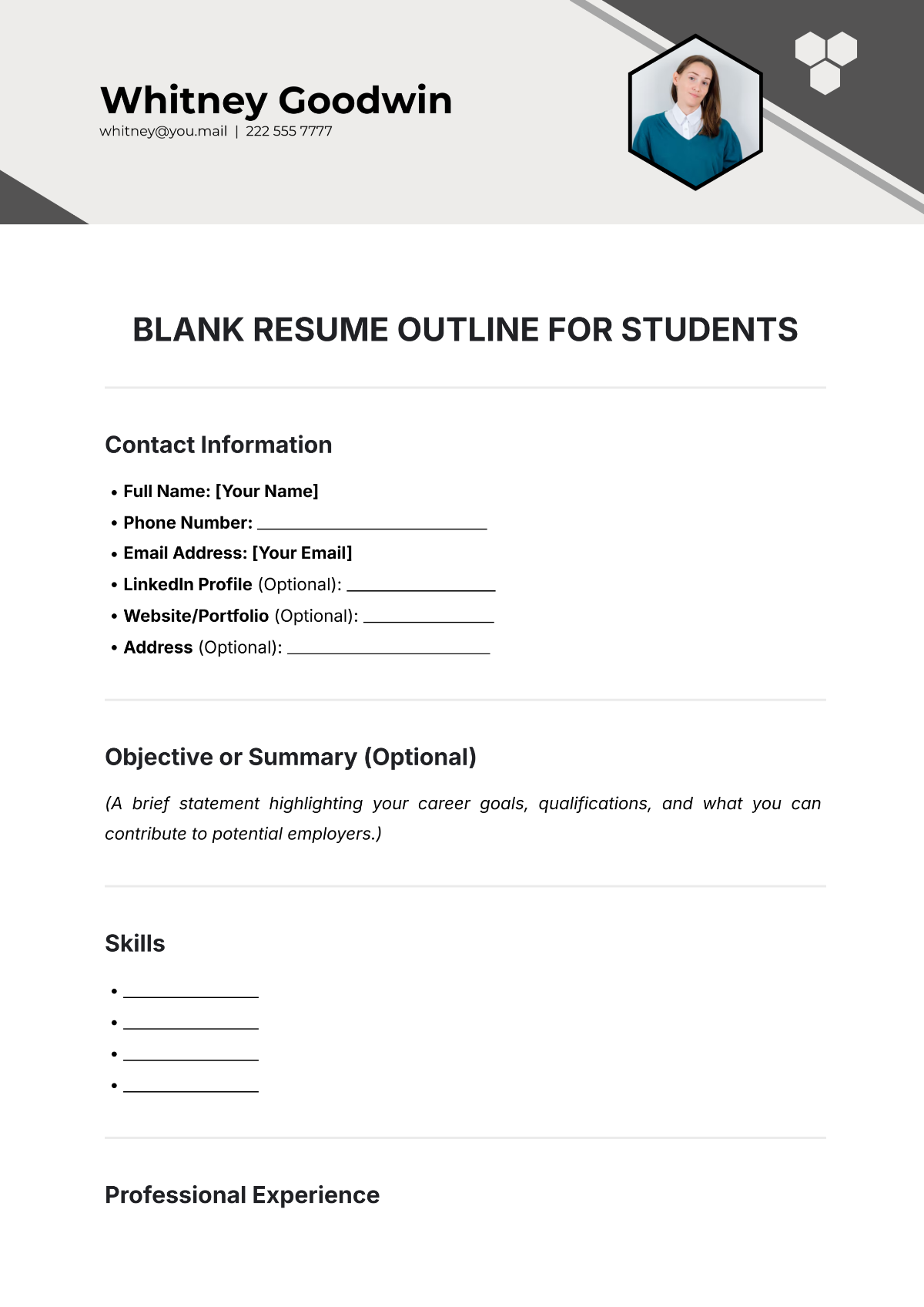 Blank Resume Outline Template for Students - Edit Online & Download