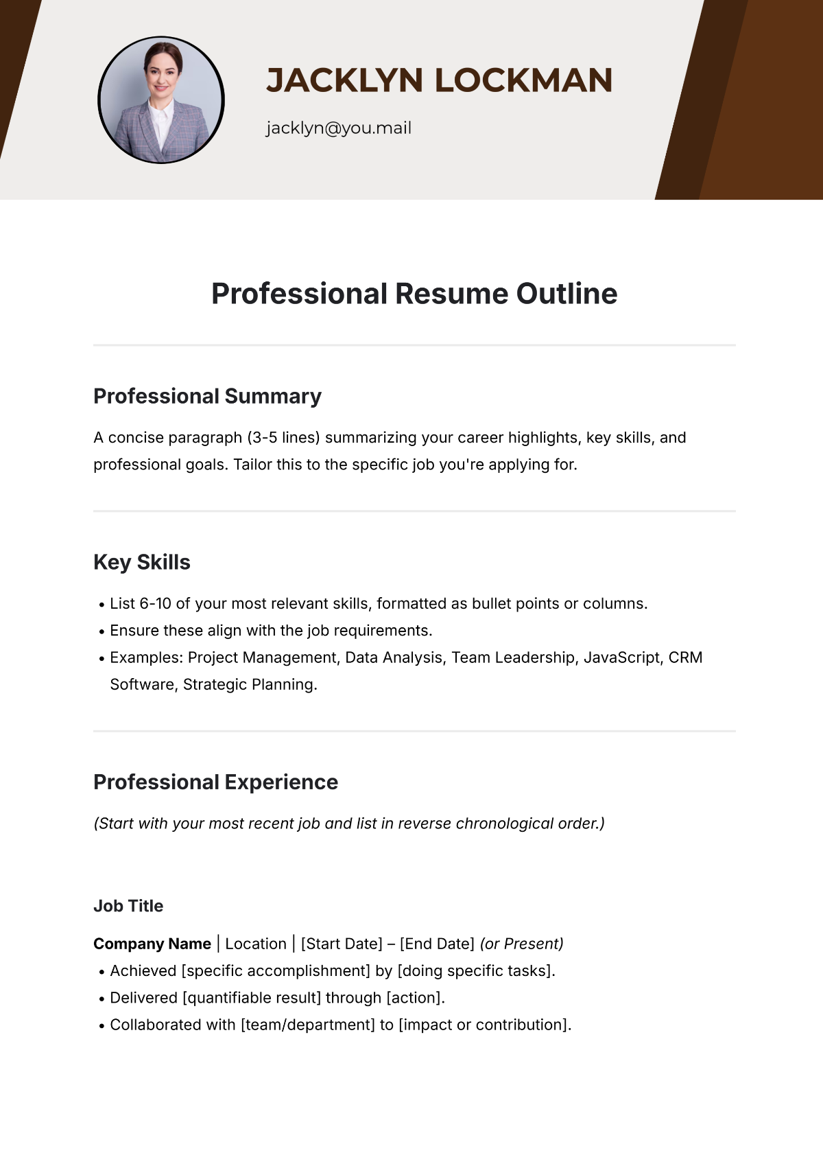 Professional Resume Outline Template - Edit Online & Download