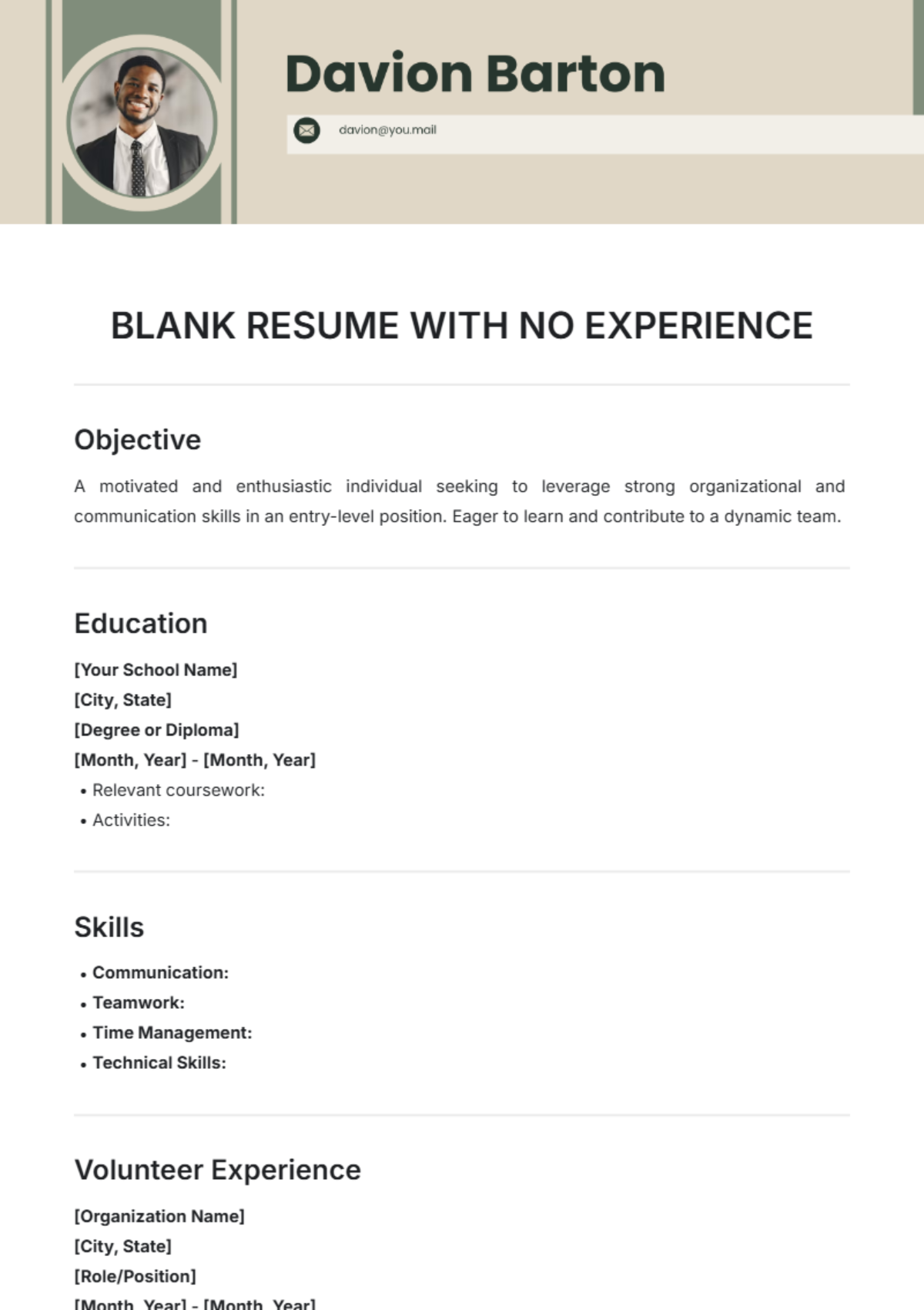 Blank Resume with No Experience Template