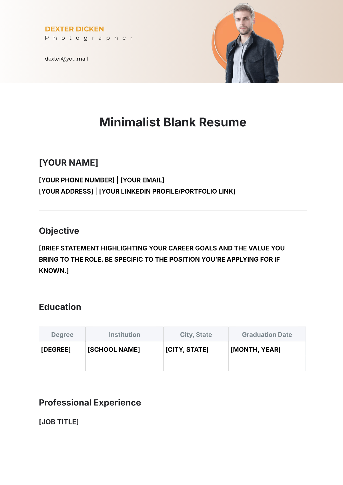 Minimalist Blank Resume Template - Edit Online & Download