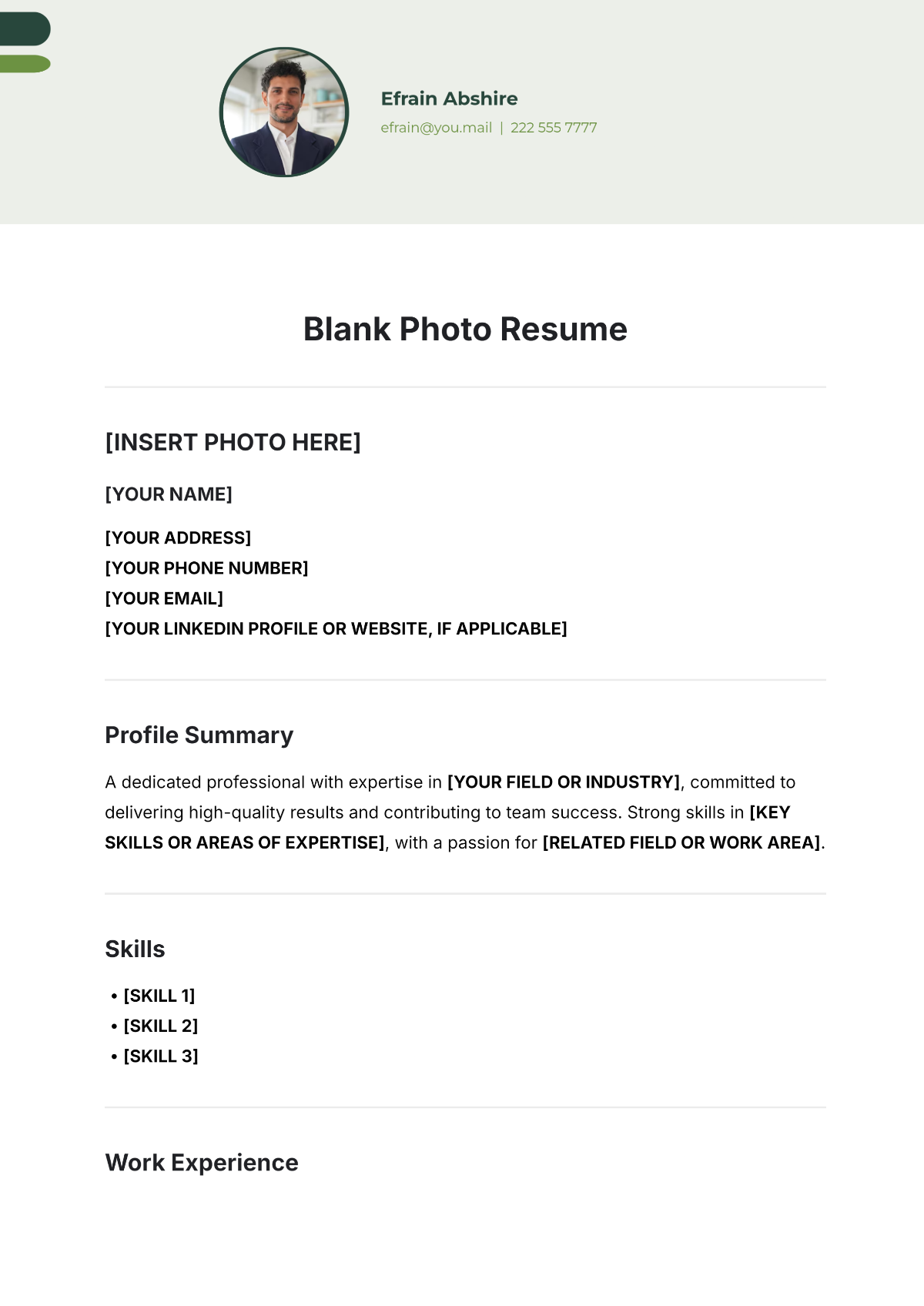 Blank Photo Resume Template - Edit Online & Download