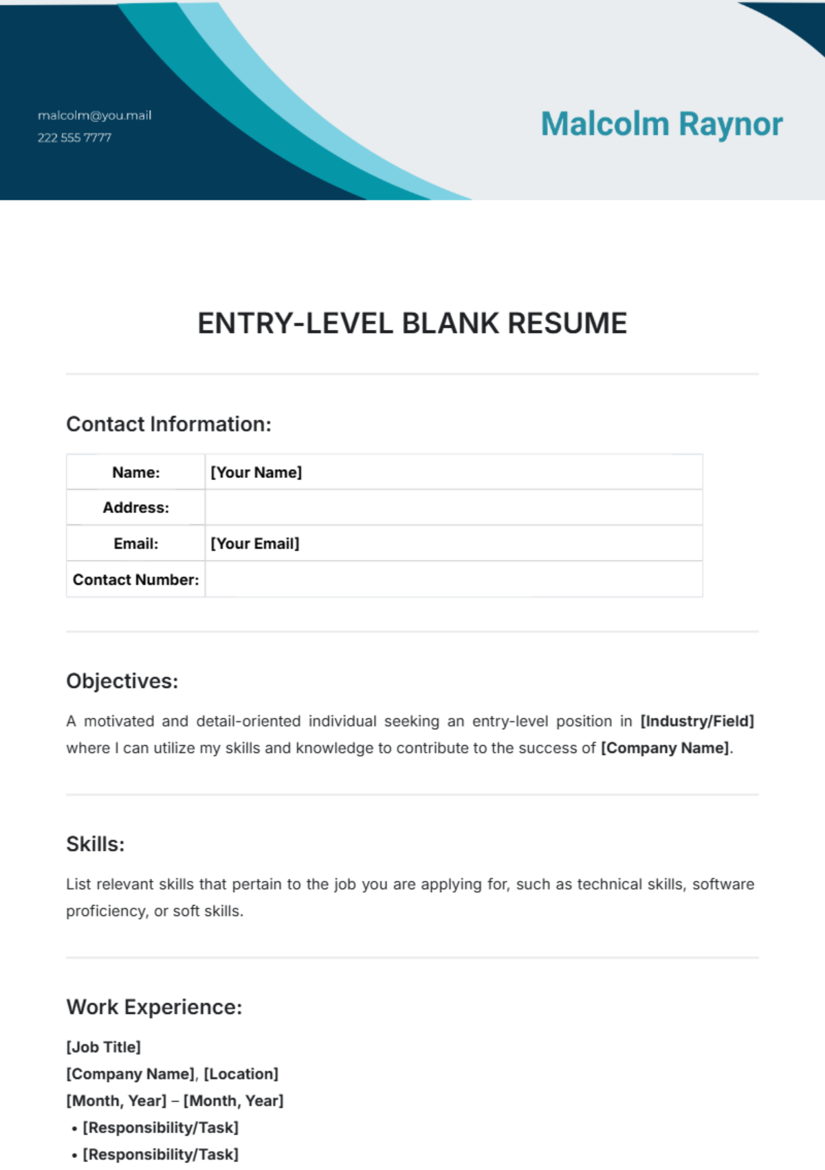 Entry-Level Blank Resume Template