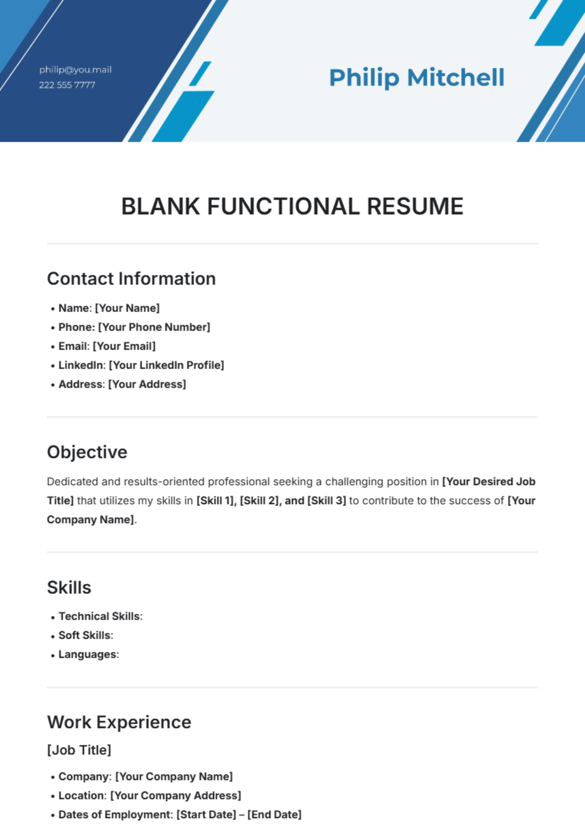 Blank Functional Resume Template