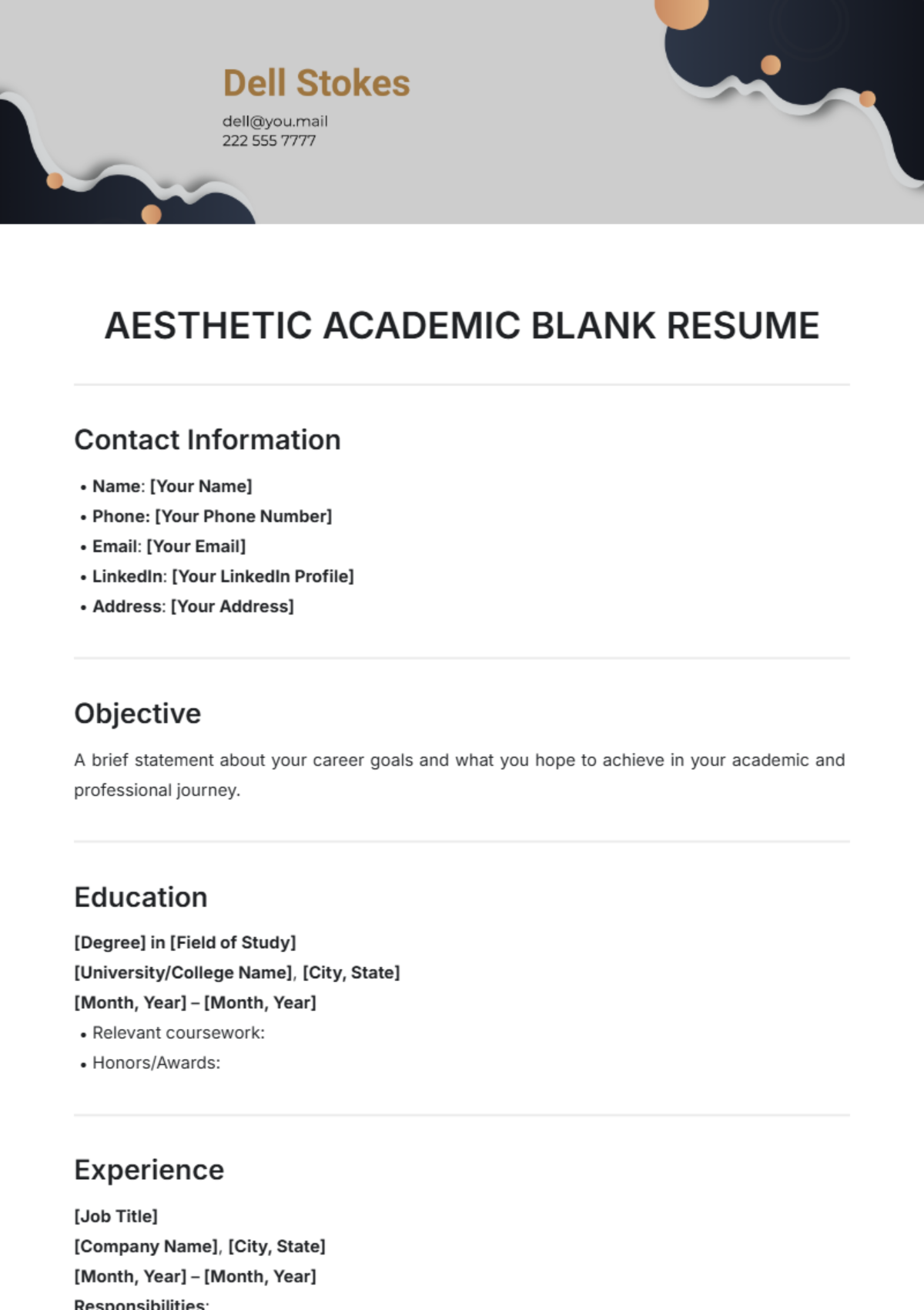 Aesthetic Academic Blank Resume Template