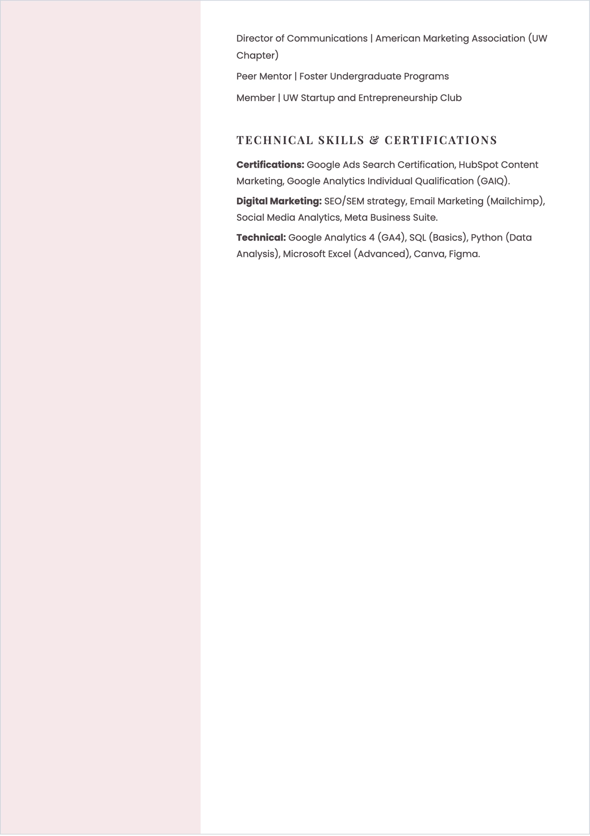 Free Blank Internship ATS Resume Template, AI Resume Builder