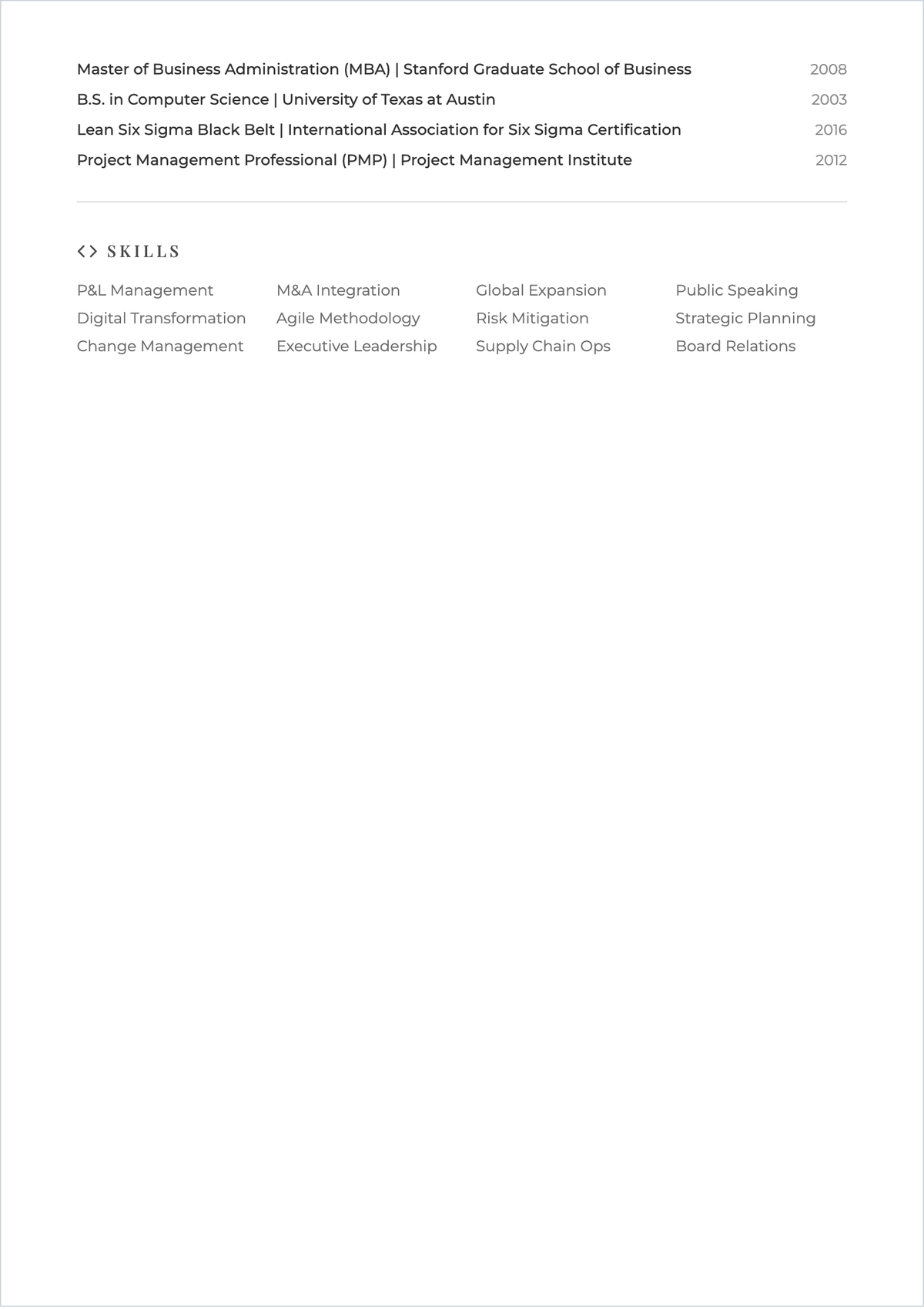 Free Blank Executive ATS Resume Template, AI Resume Builder
