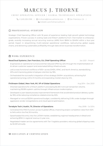 Free Blank Executive ATS Resume Template, AI Resume Builder