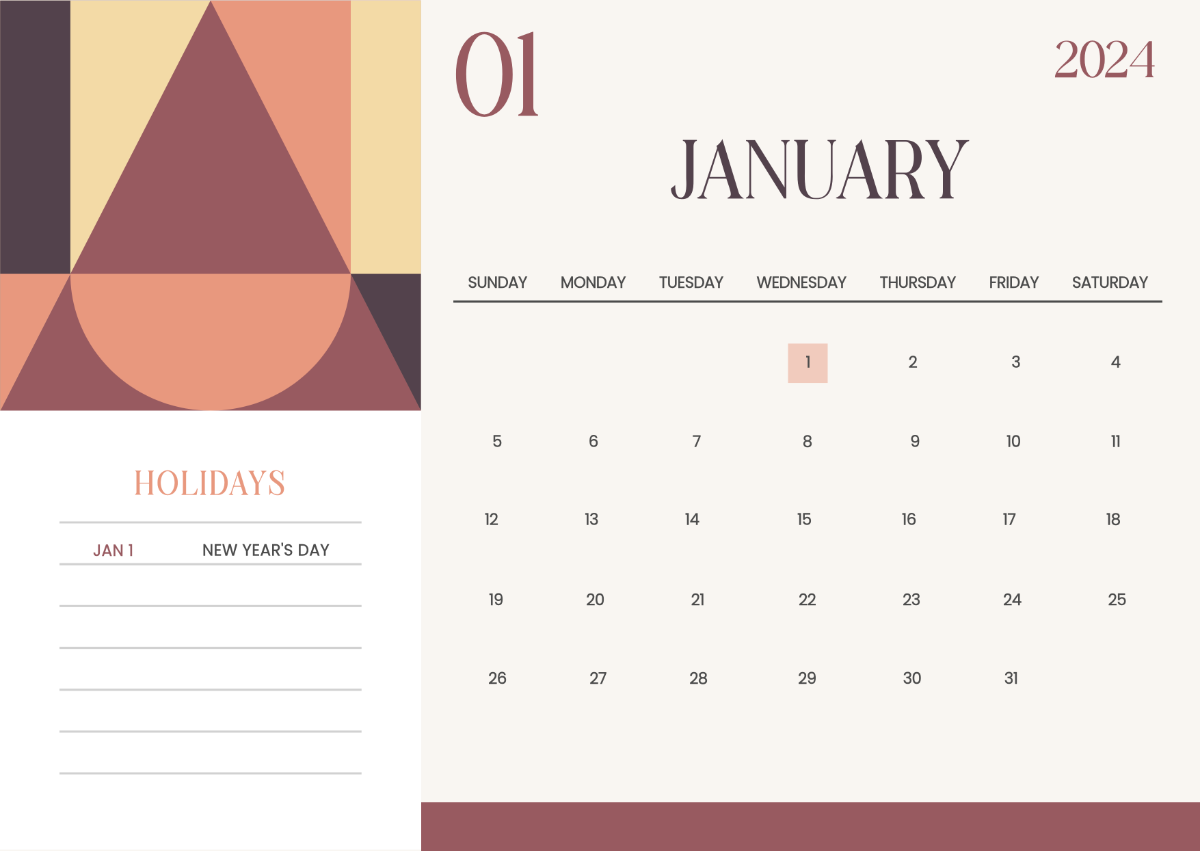 Free 2025 Calendar with Holidays Template