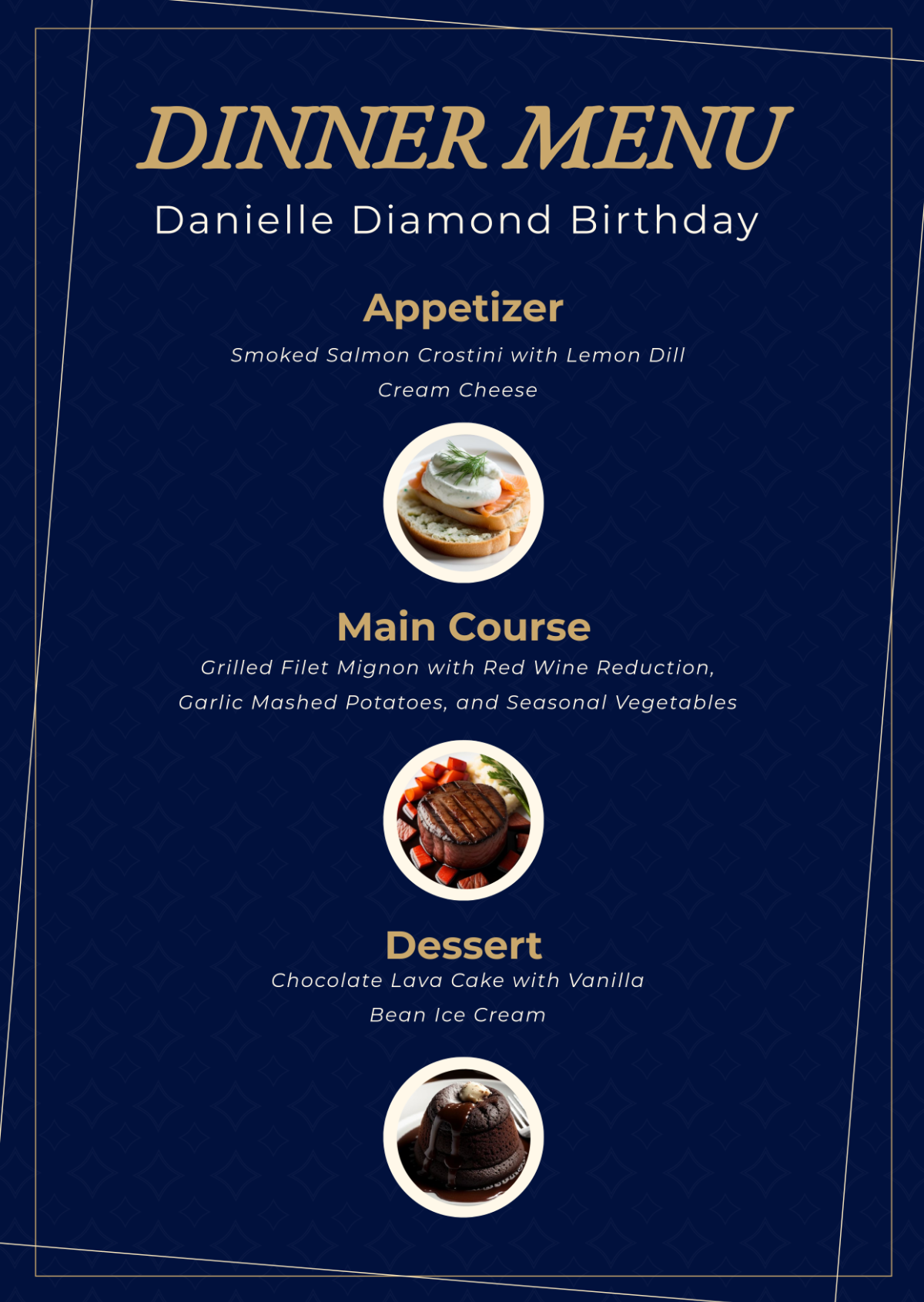 Diamond Birthday Menu