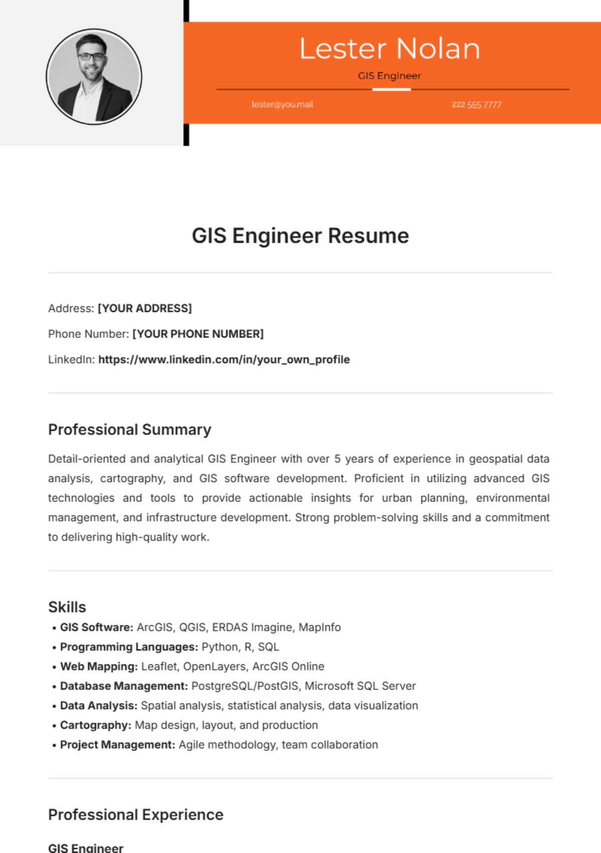 GIS Engineer Resume Template