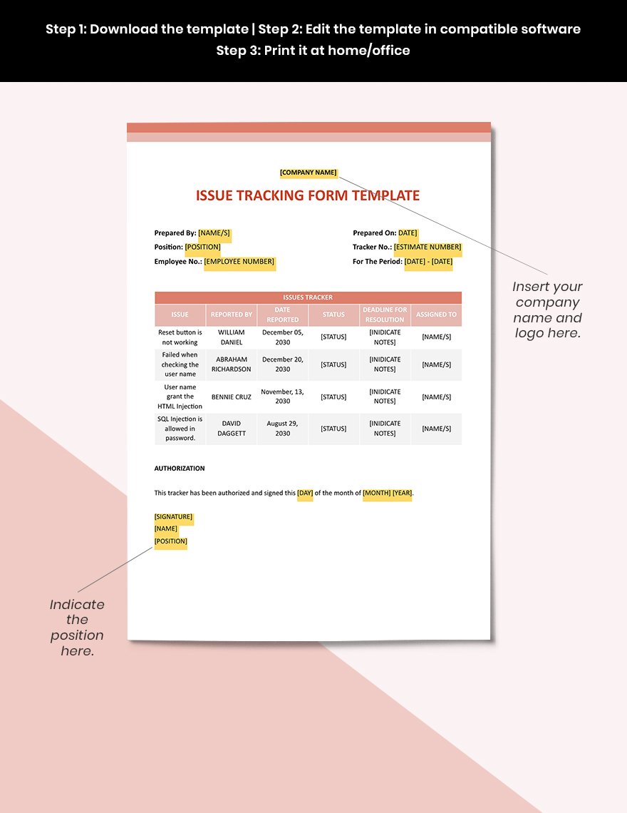 Issue Tracking Form Template
