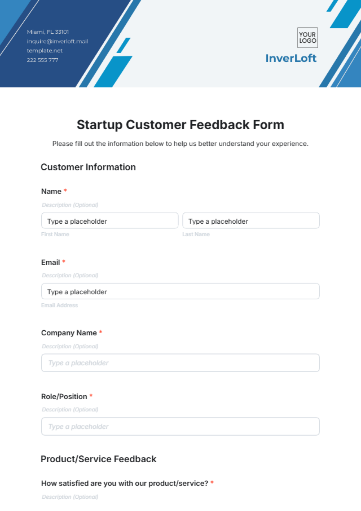 Startup Customer Feedback Form Template - Edit Online & Download