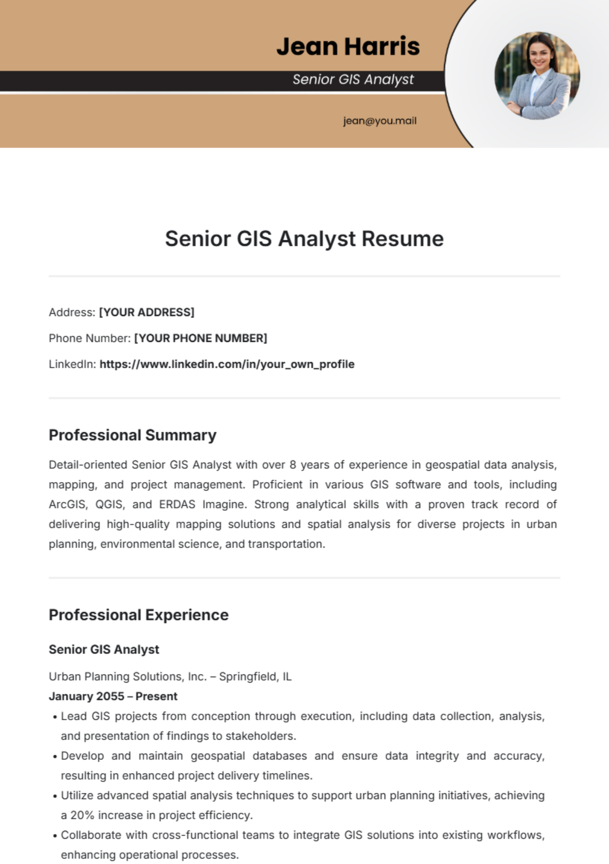 Senior GIS Analyst Resume Template