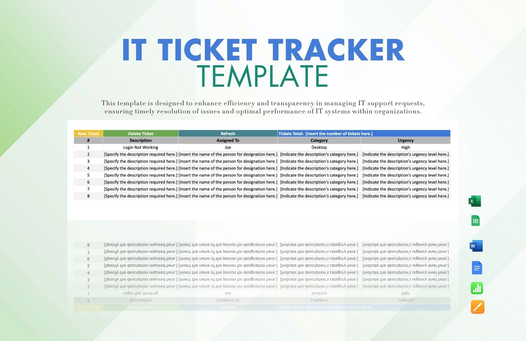 IT Ticket Tracker Template in Word, Google Docs, Excel, Google Sheets, Apple Pages, Apple Numbers