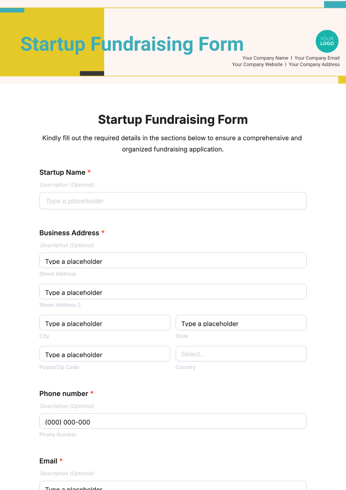 Startup Fundraising Form Template - Edit Online & Download