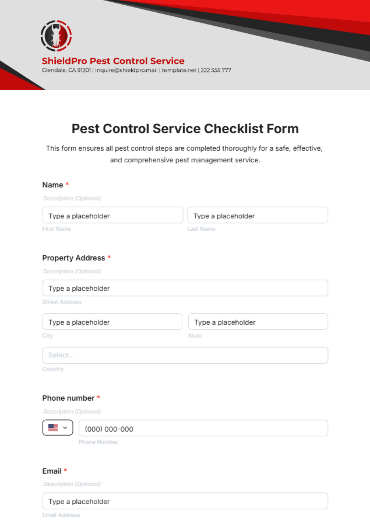 Pest Control Service Checklist Form Template - Edit Online & Download