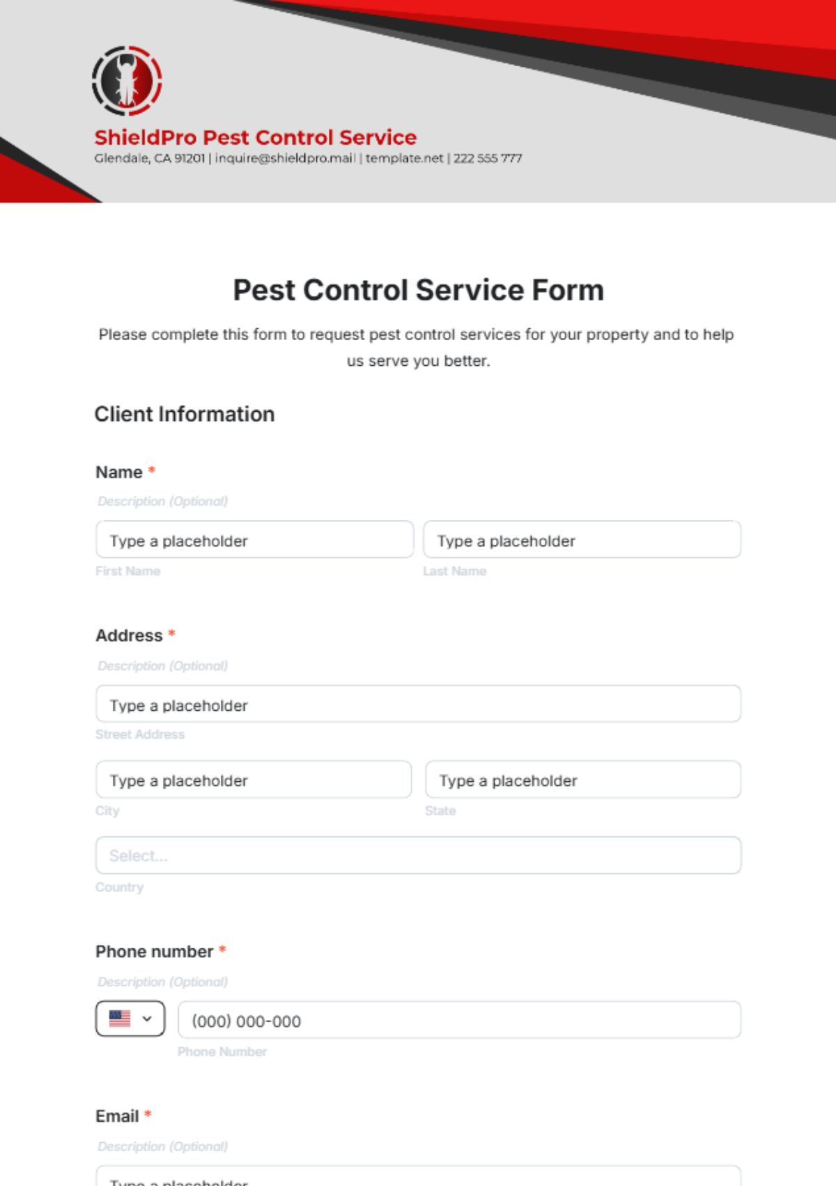 Pest Control Service Form Template - Edit Online & Download