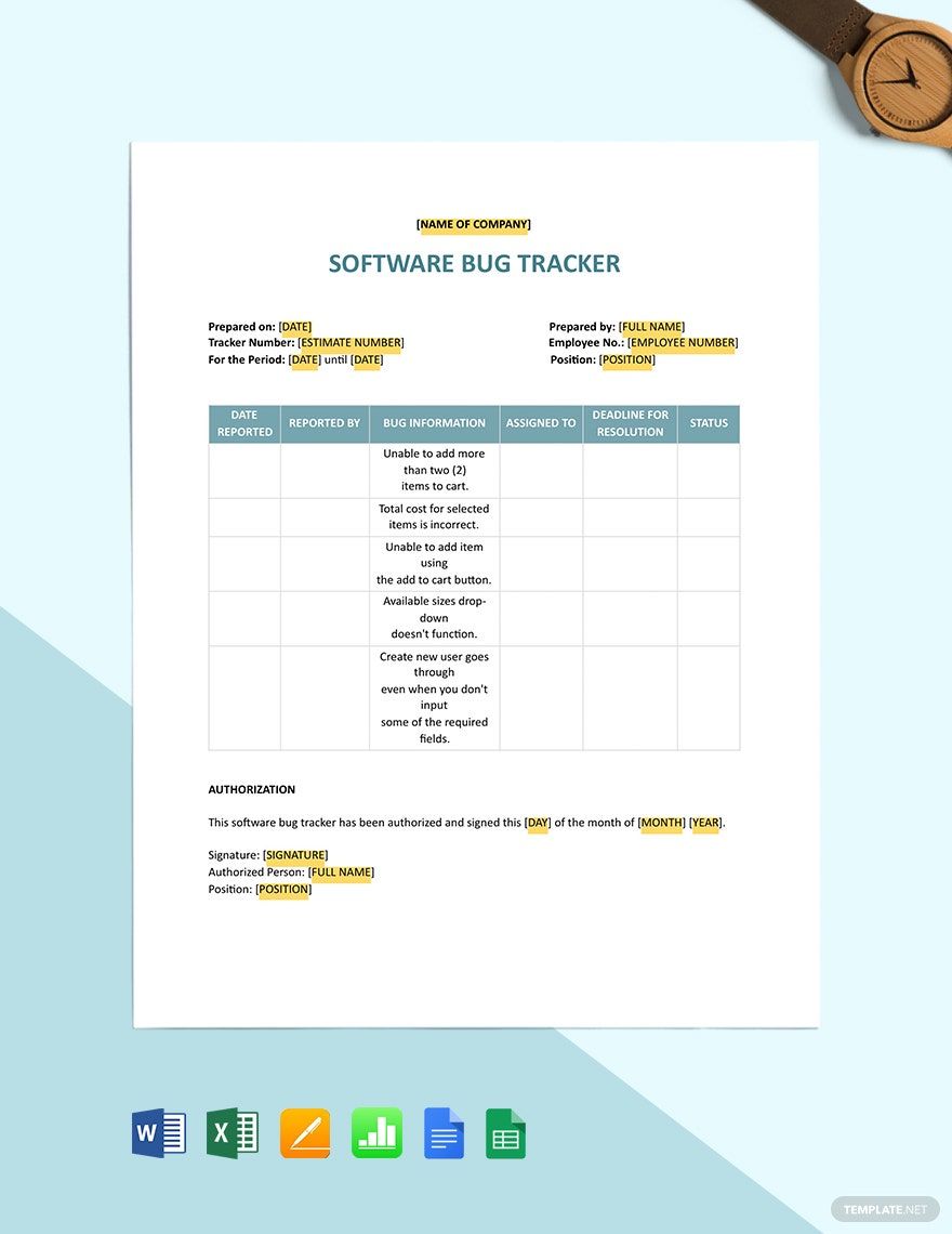 Software Bug Tracker Template