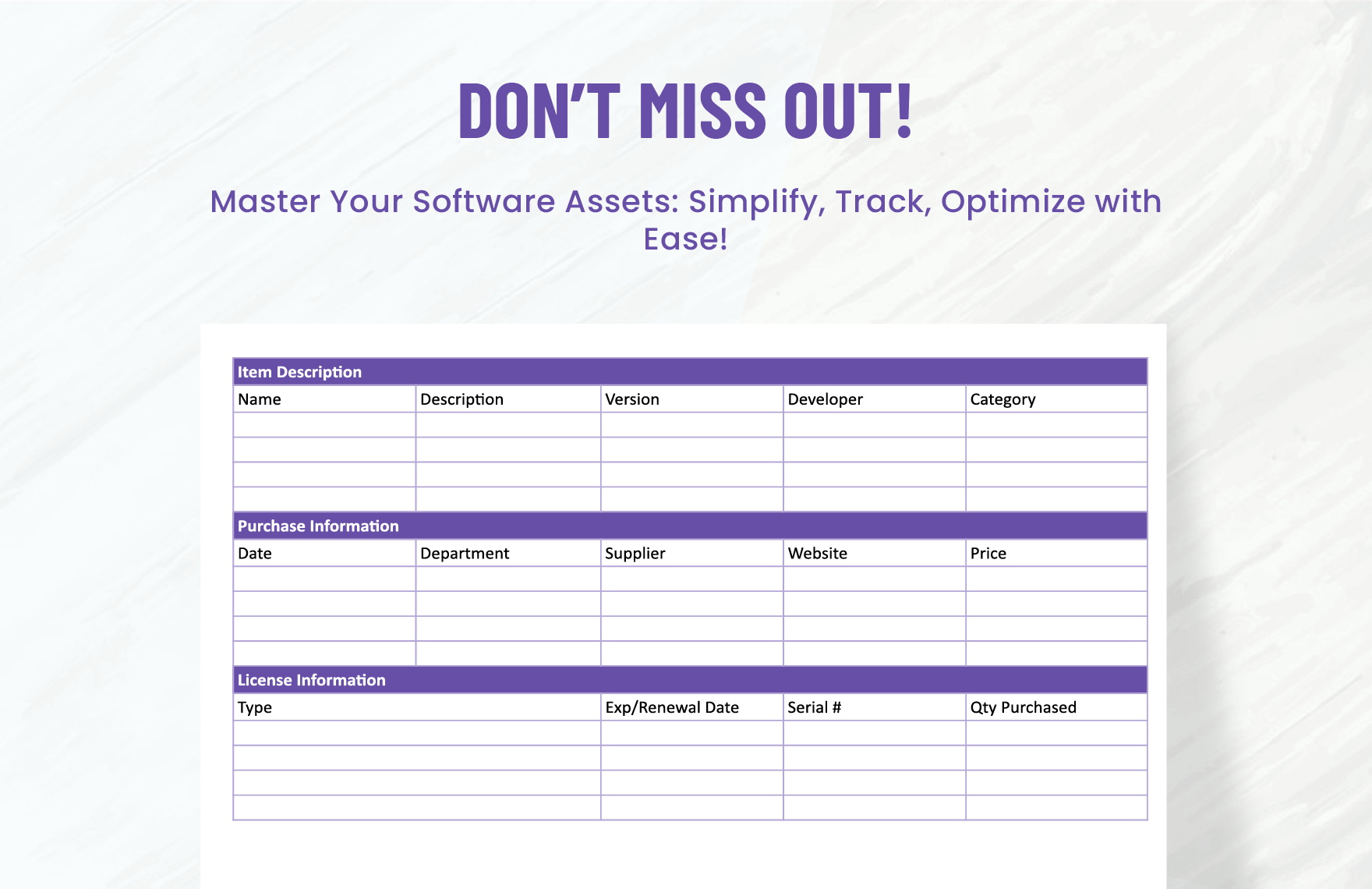 Software Inventory Tracking Template
