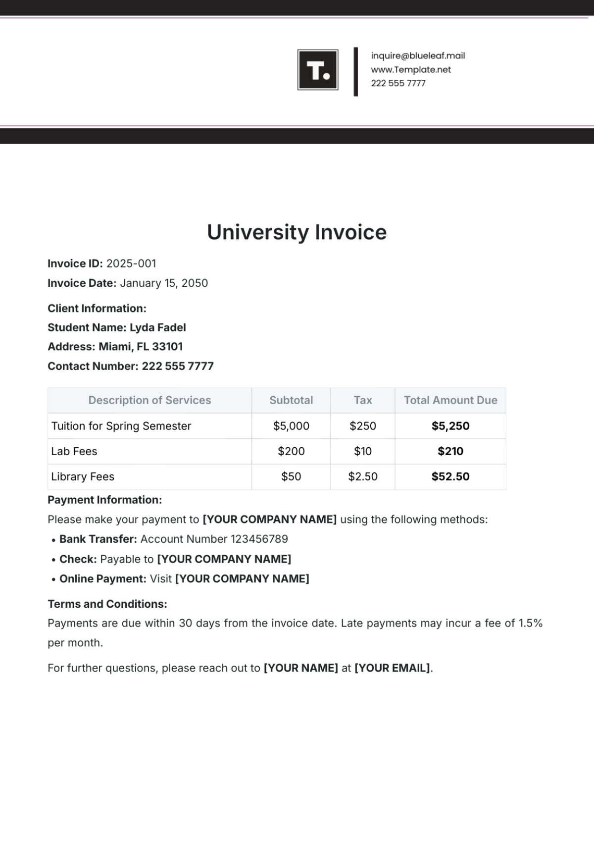 University Invoice Template - Edit Online & Download