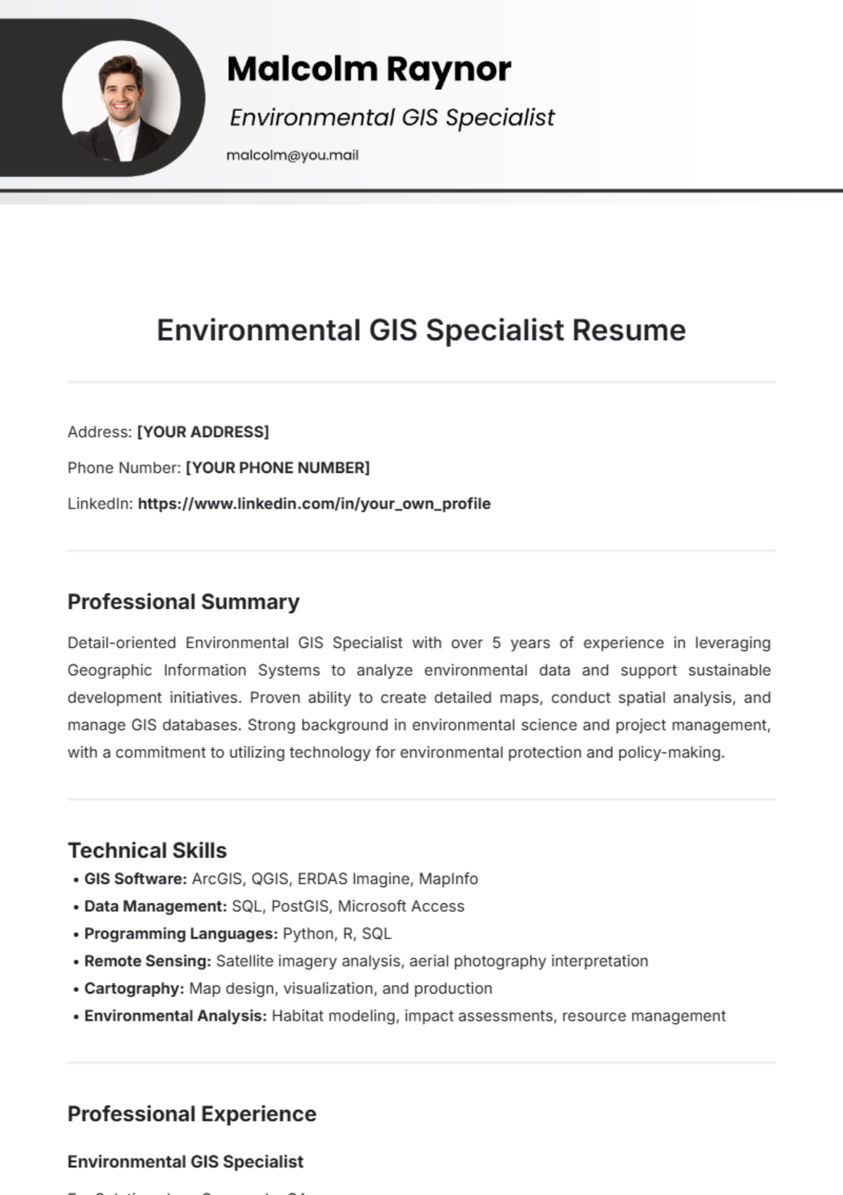 Environmental GIS Specialist Resume Template