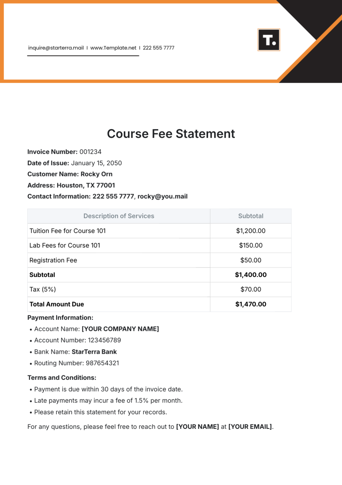 Course Fee Statement Template - Edit Online & Download