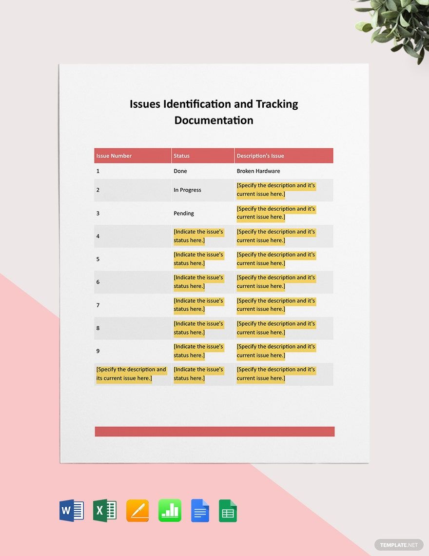 Issues Identification & Tracking Document Template