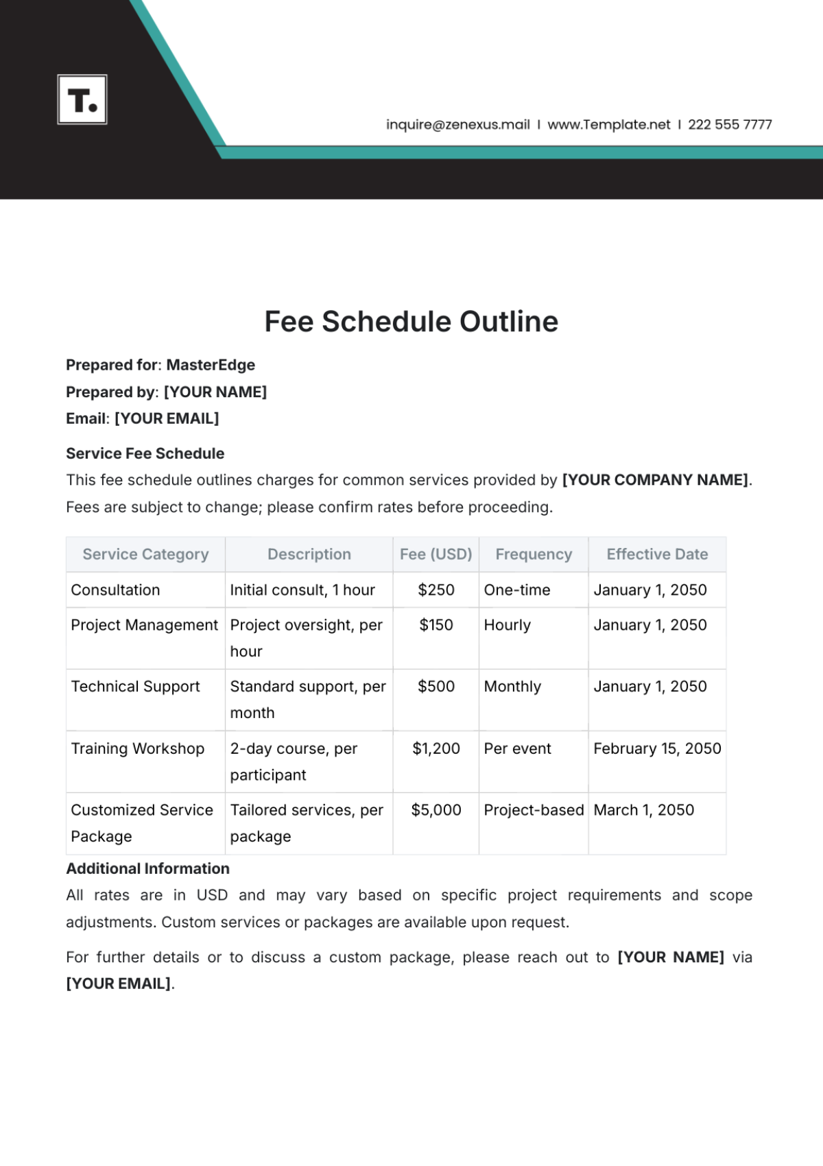 Fee Schedule Outline Template - Edit Online & Download