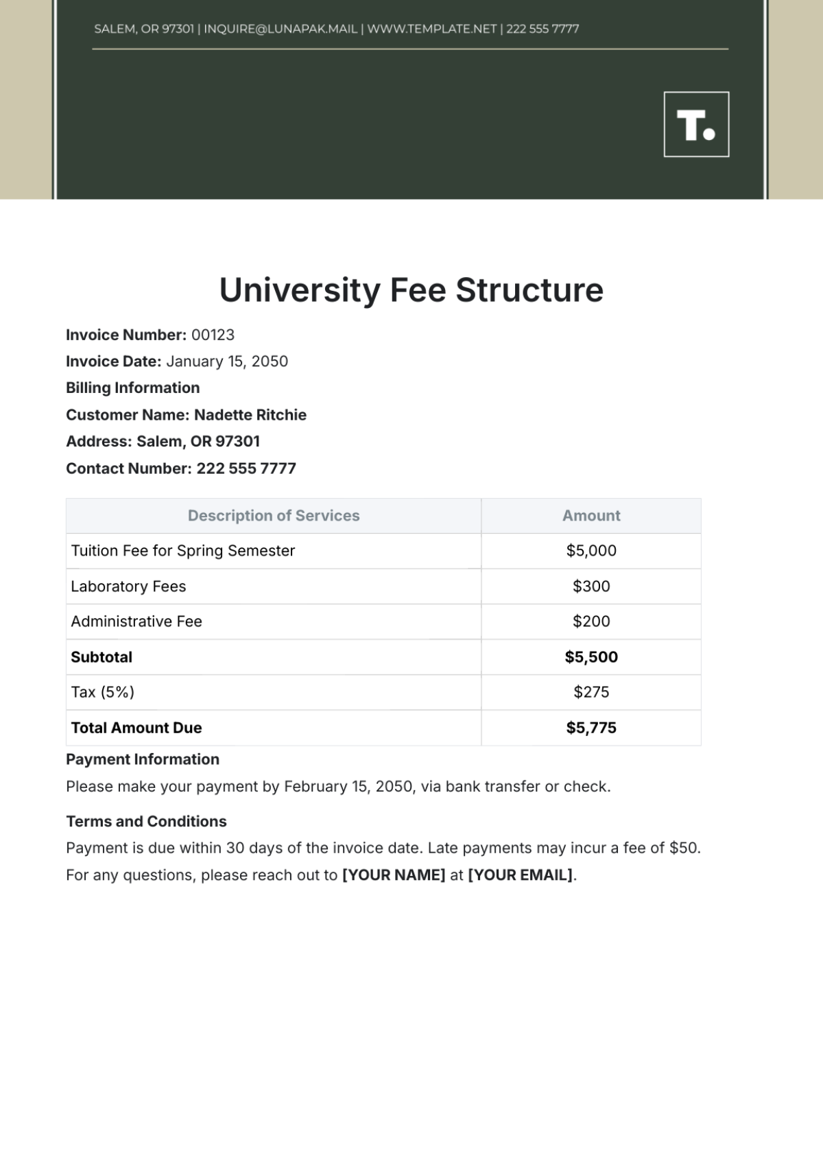 University Fee Structure Template - Edit Online & Download