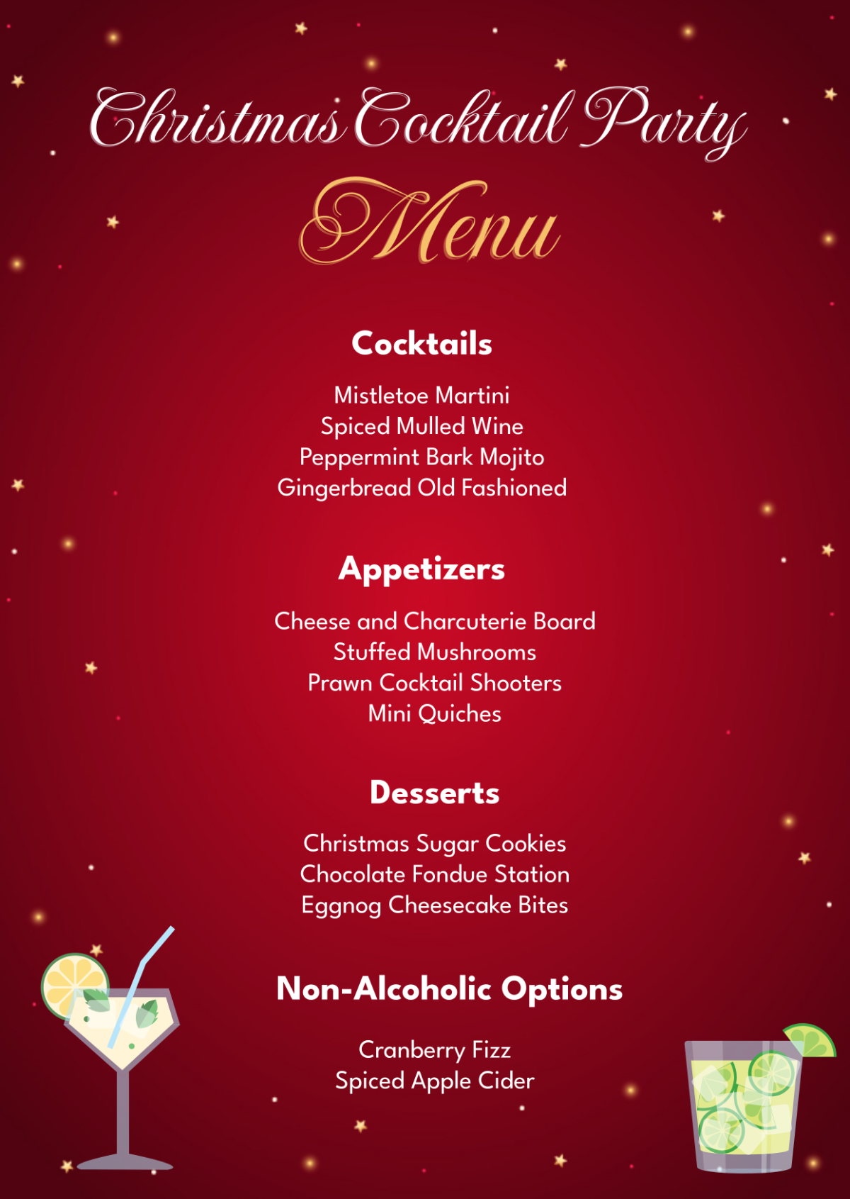 Christmas Cocktail Party Menu Template - Edit Online & Download