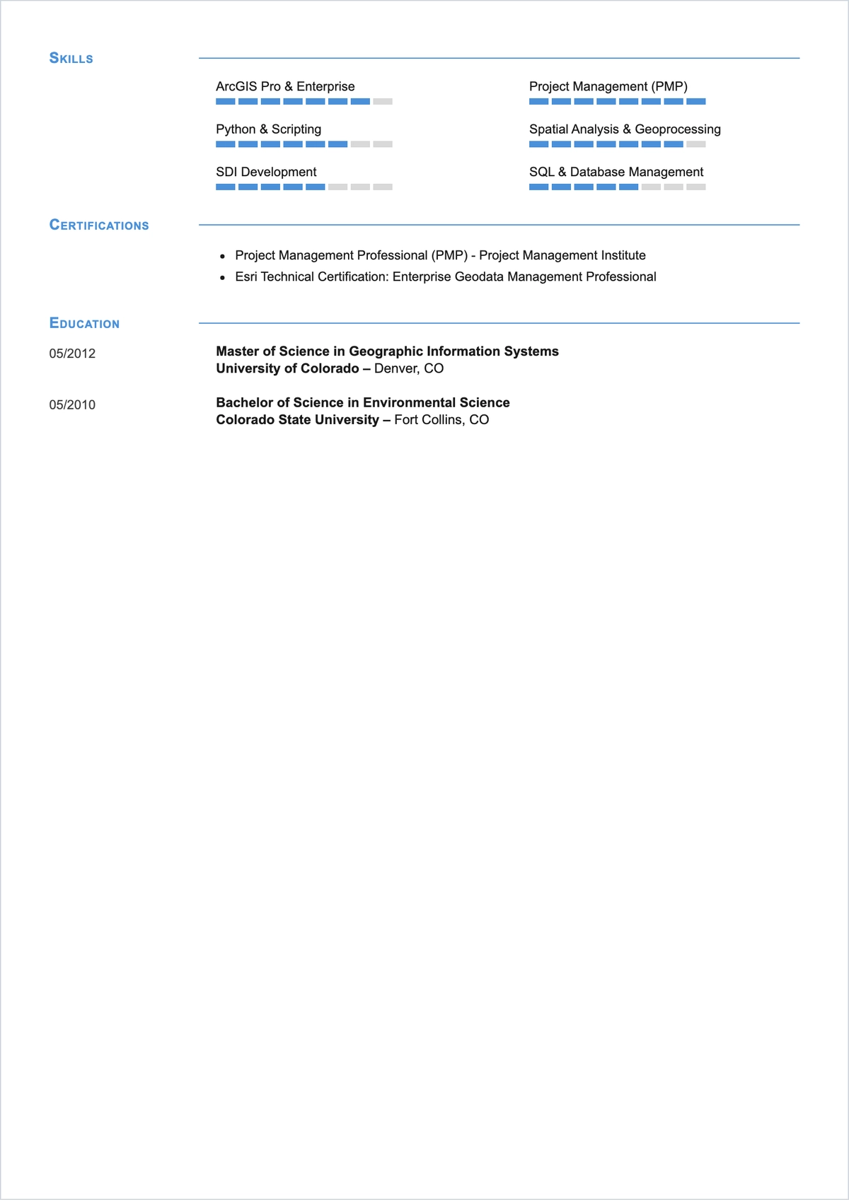 Free GIS Project Manager ATS Resume Template, AI Resume Builder