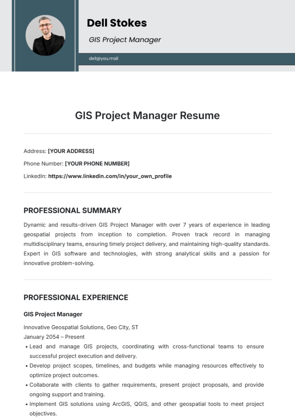 GIS Project Manager Resume Template