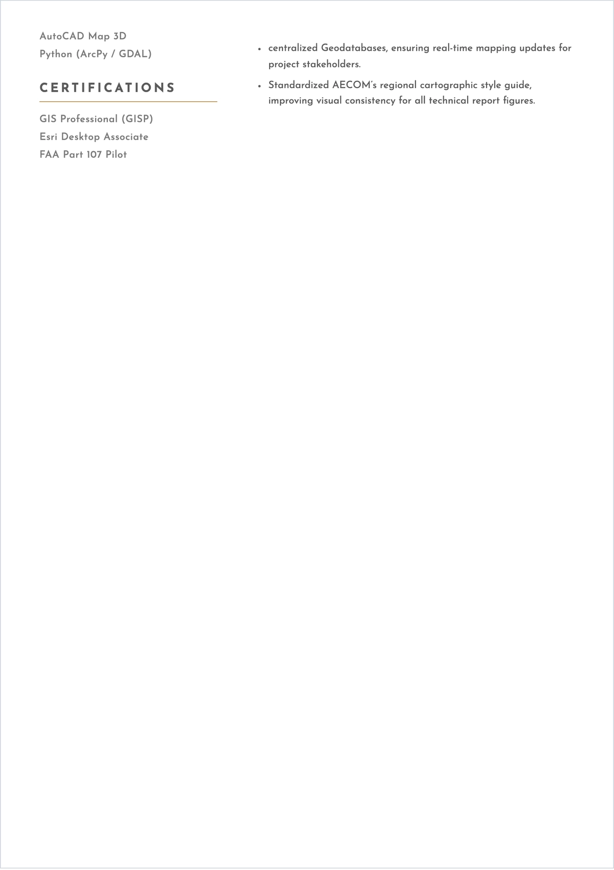 Free Cartographer Design GIS ATS Resume Template, AI Resume Builder