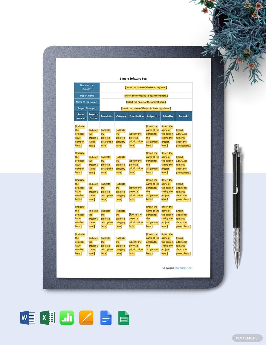 Simple Software Log Template in Word, Pages, Apple Numbers, Excel, Google Sheets, Google Docs - Download | Template.net