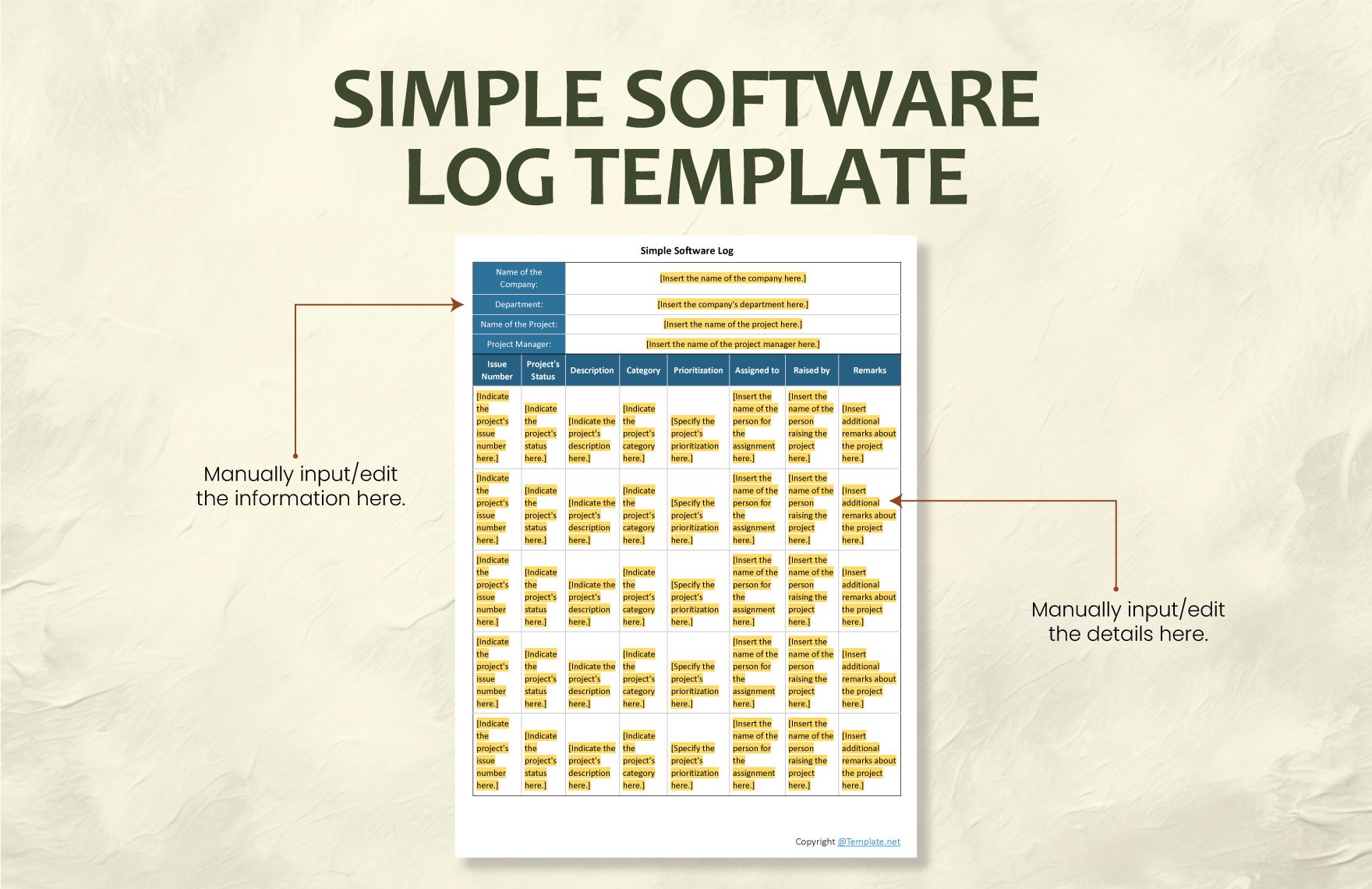 Simple Software Log Template