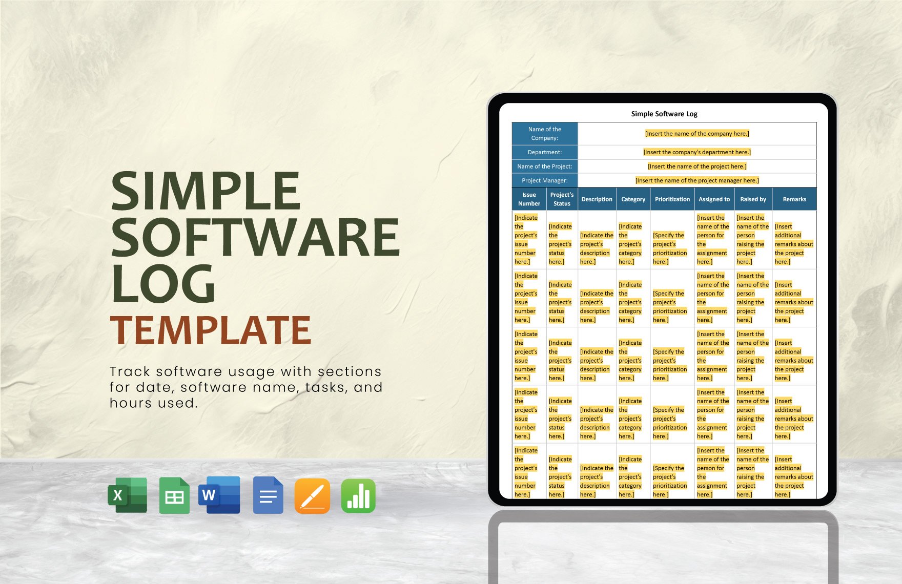 Free Simple Software Log Template in Word, Google Docs, Excel, Google Sheets, Apple Pages, Apple Numbers