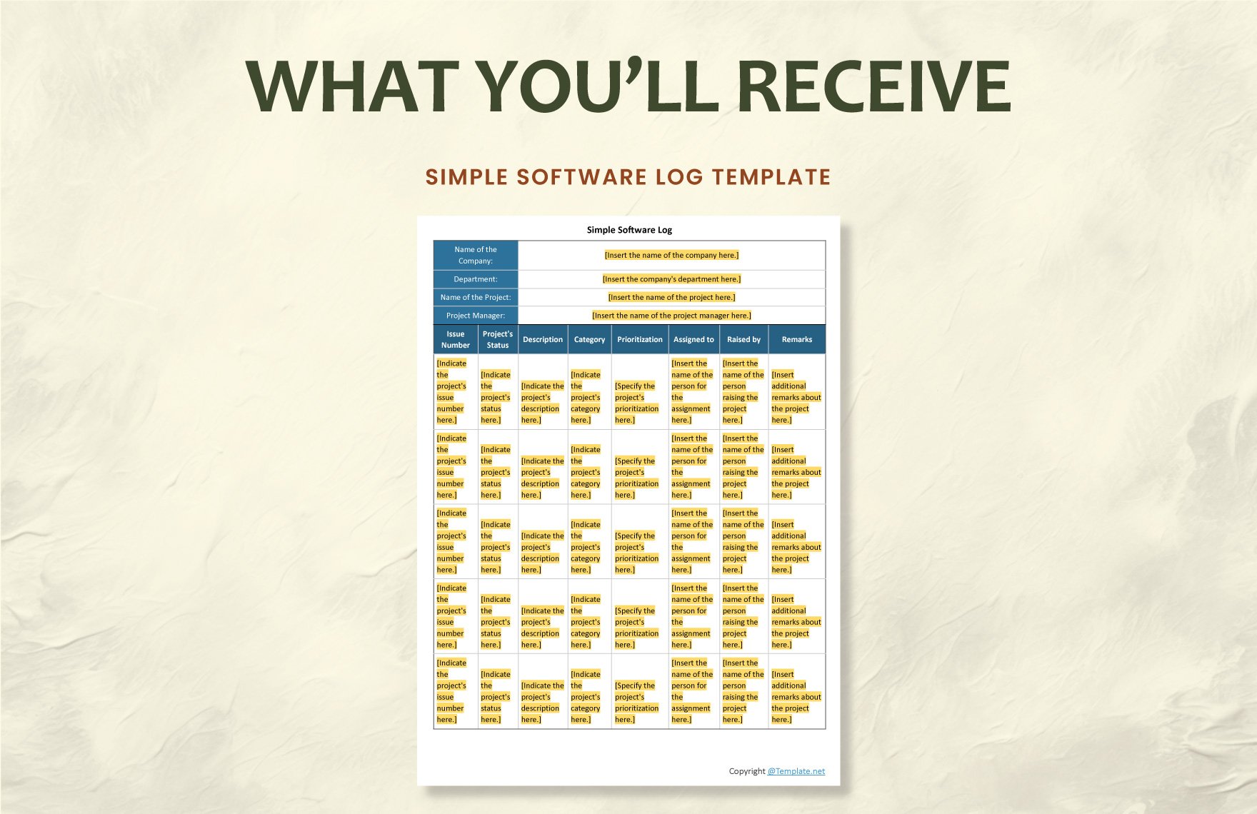 Simple Software Log Template