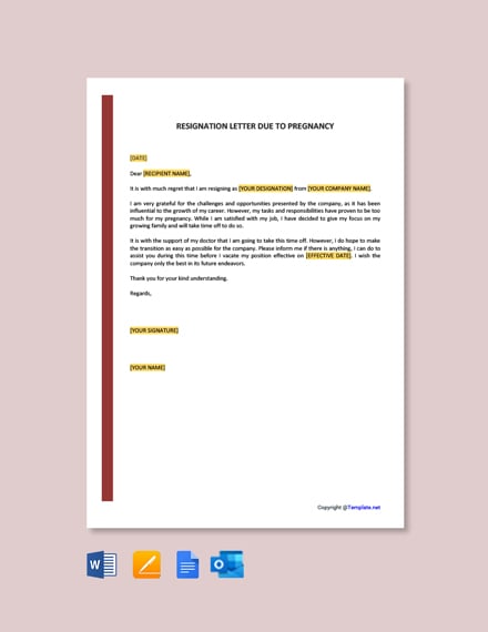 Resignation Letter Template Due To Pregnancy
