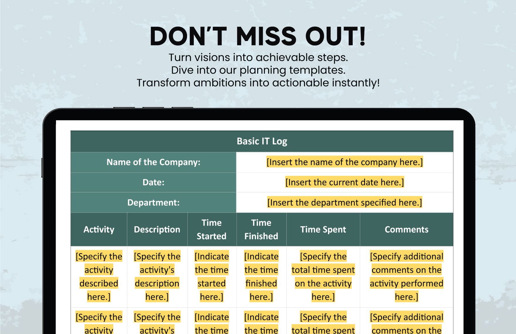 Basic IT Log Template