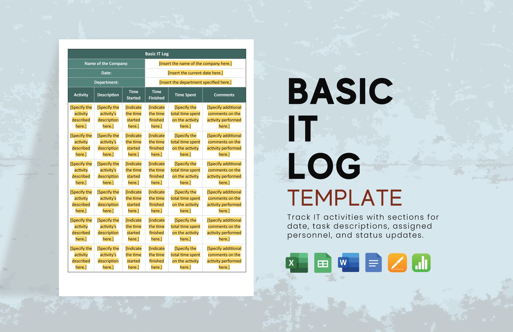 Basic IT Log Template in Excel, Word, Apple Numbers, Apple Pages, Google Docs, Google Sheets - Download | Template.net