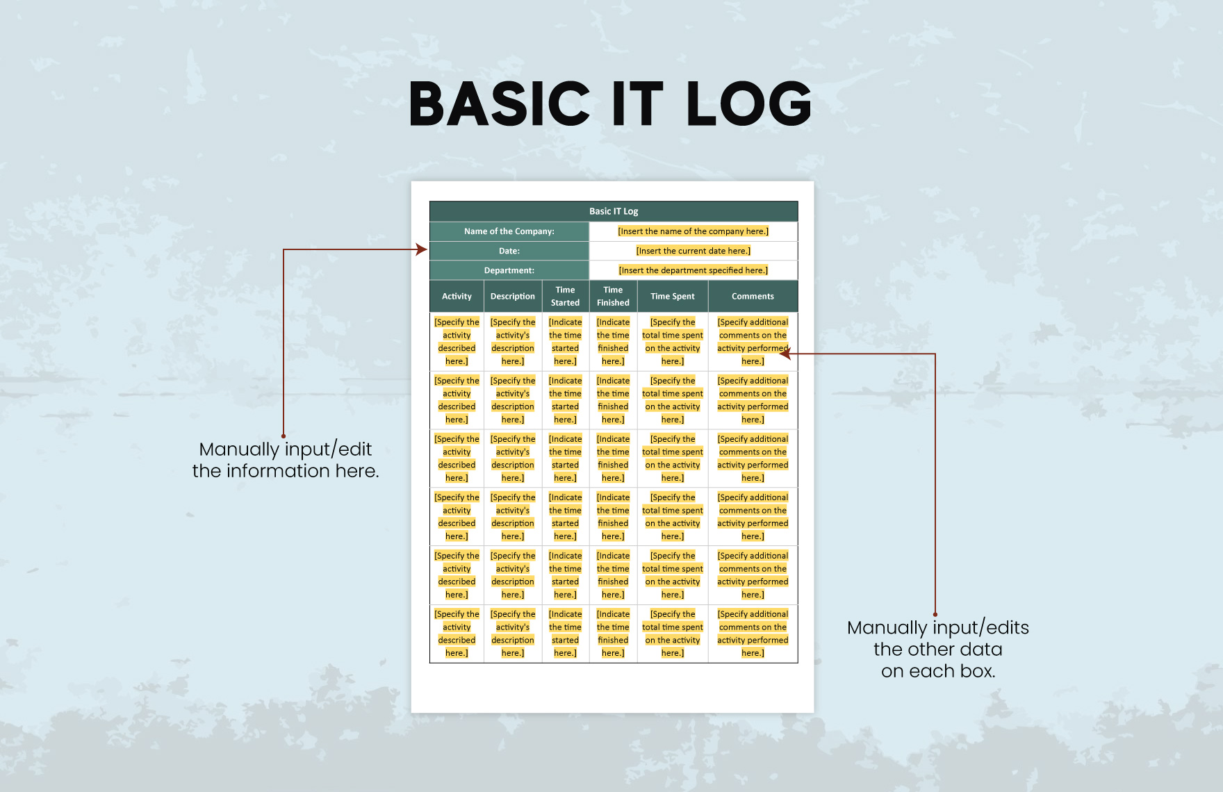 Basic IT Log Template