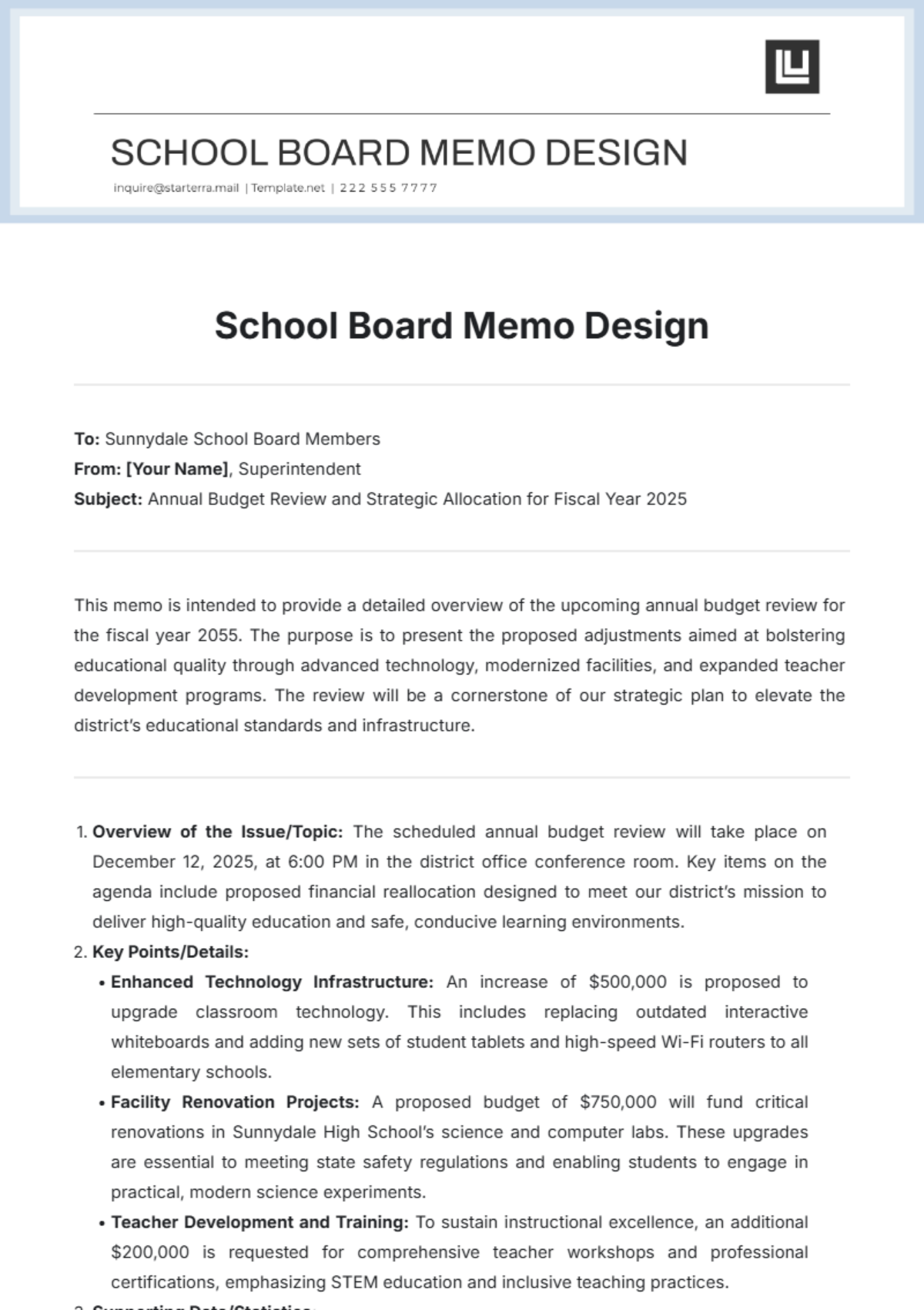 School Board Memo Design Template