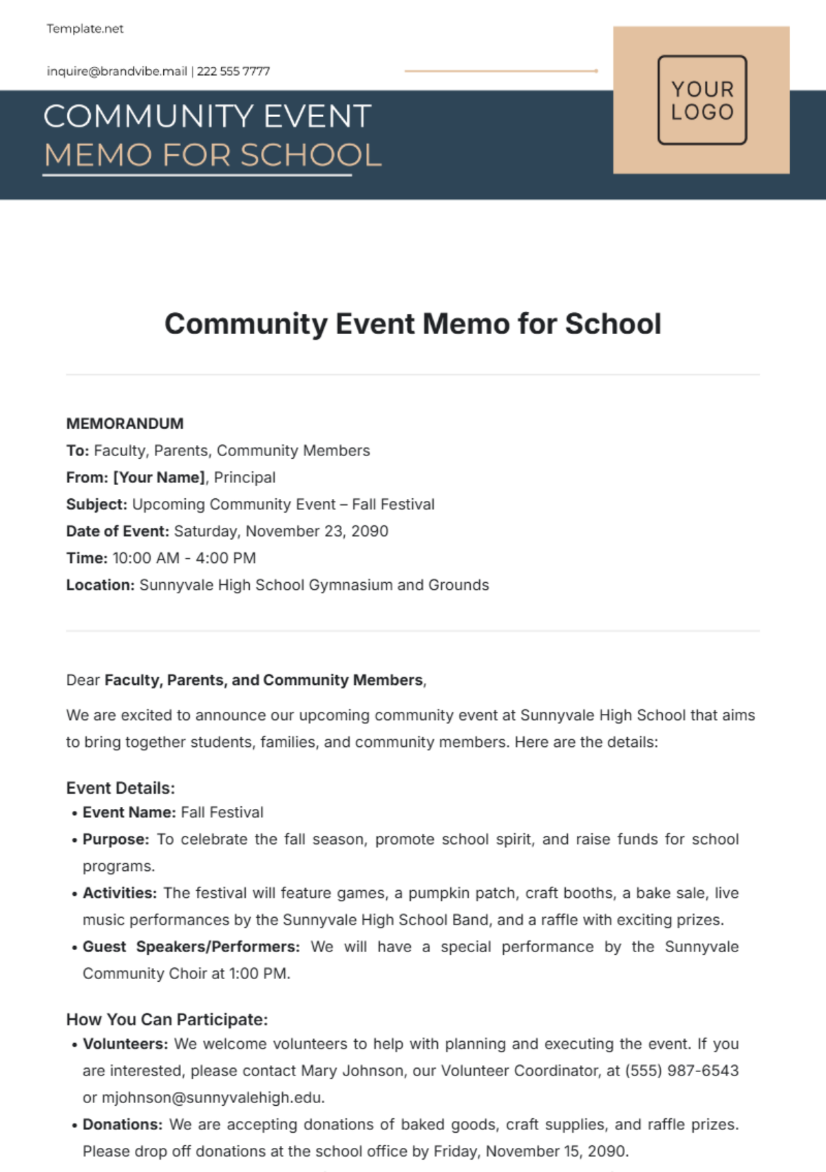 Community Event Memo for School Template