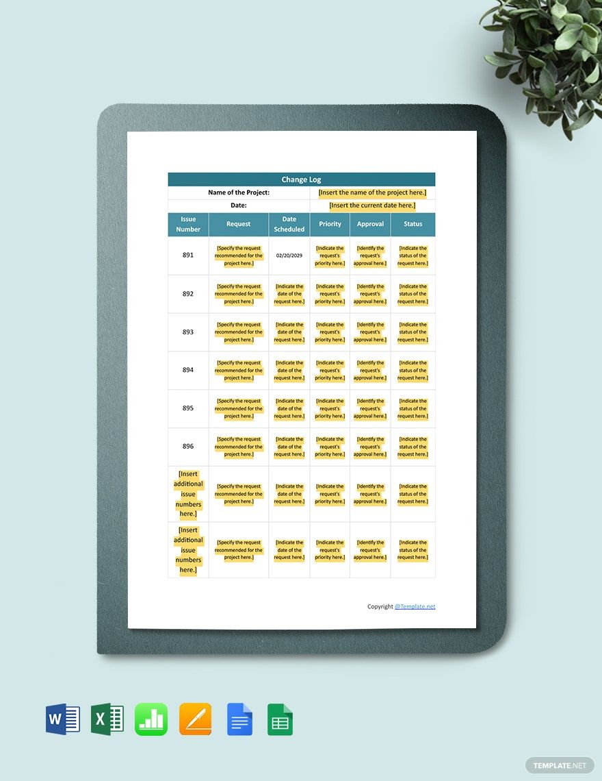 Change Log Template in Pages, Word, Apple Numbers, Excel, Google Docs, Google Sheets - Download | Template.net