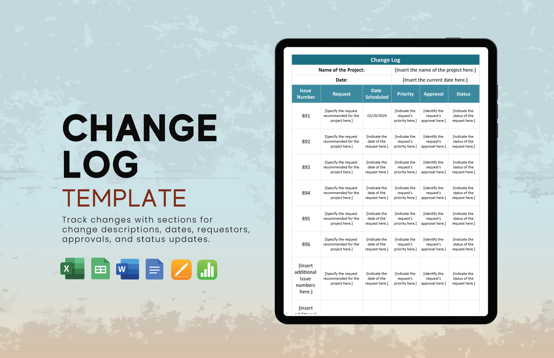 Change Log Template in Word, Google Docs, Excel, Google Sheets, Apple Pages, Apple Numbers